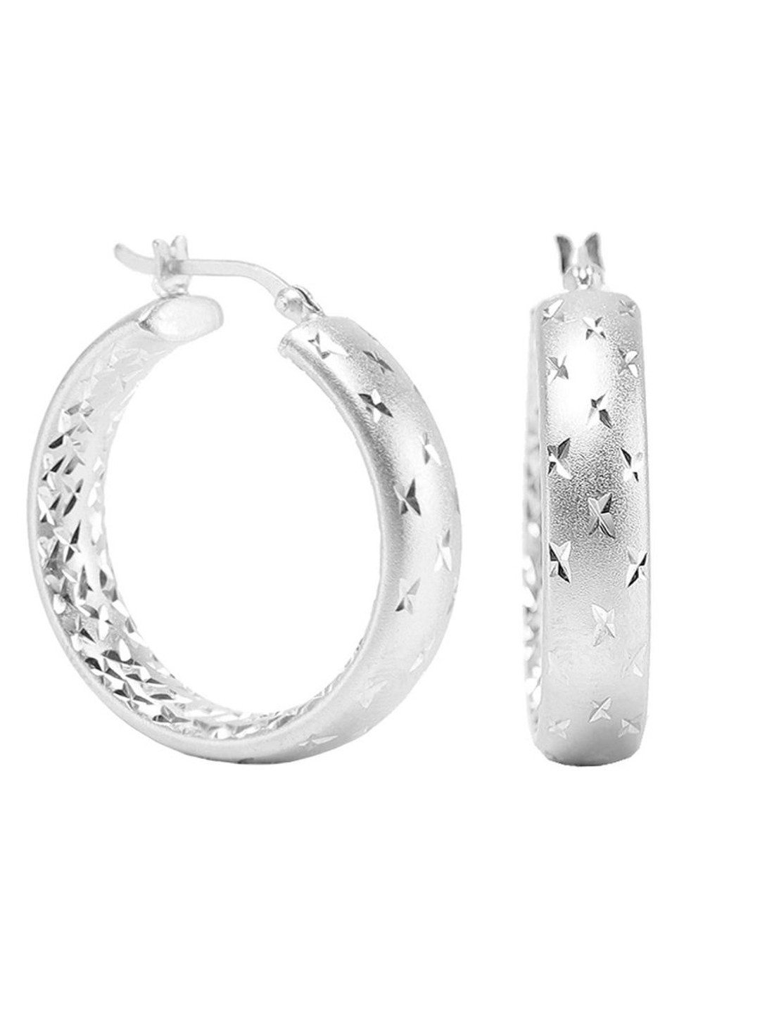 LeCalla 925 Sterling Silver-Plated Circular Diamond Cut Hoop Earrings