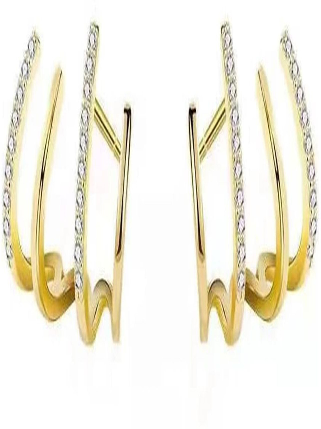 PolluxCraft Gold Plated Zircon Studded Contemporary Korean Ear Cuff Earrings