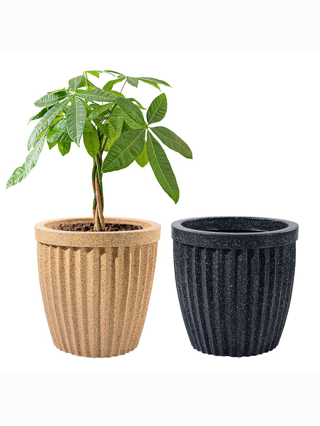 Kuber Industries Pihu Neo Brown & Black 2Pcs Textured Roto Mould Pihu Neo Flower Planters
