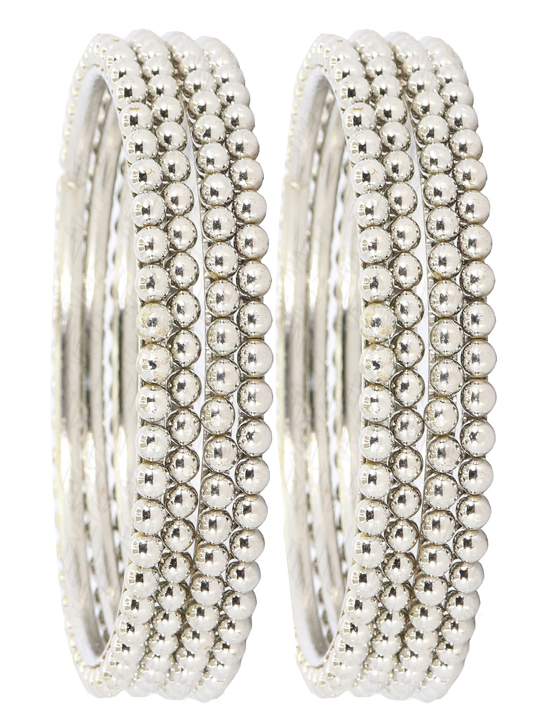 ZULKA Set Of 8 Siver-Plated Linked With Ball Chain Kada Bangles
