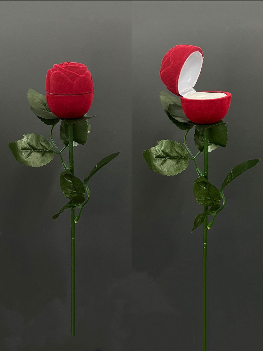 V FASHION JEWELLERY Set Of 2 Red Velvet Rose Ring Box