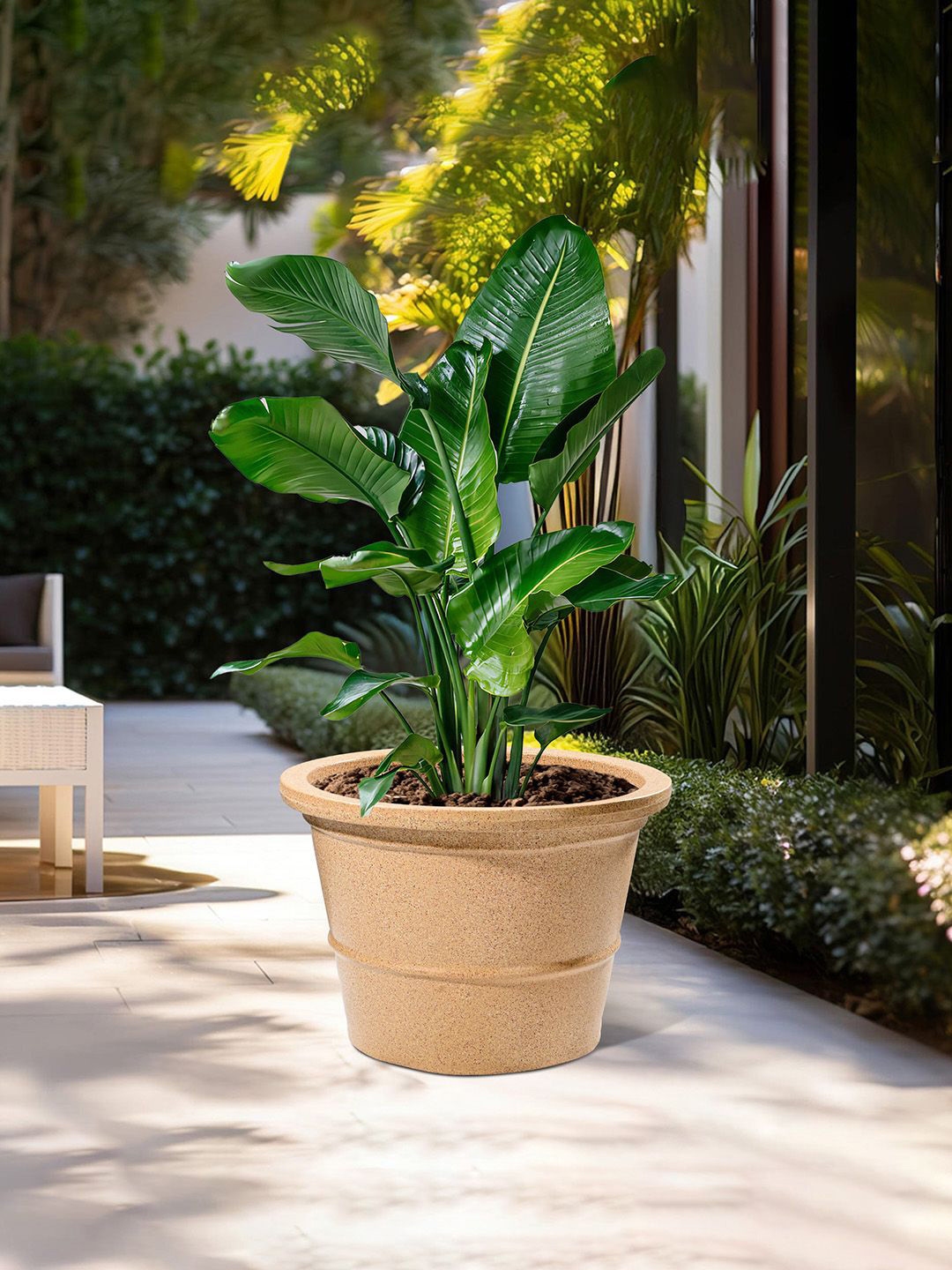 Kuber Industries Brown Textured Roto Mould Victoria Flower Planter