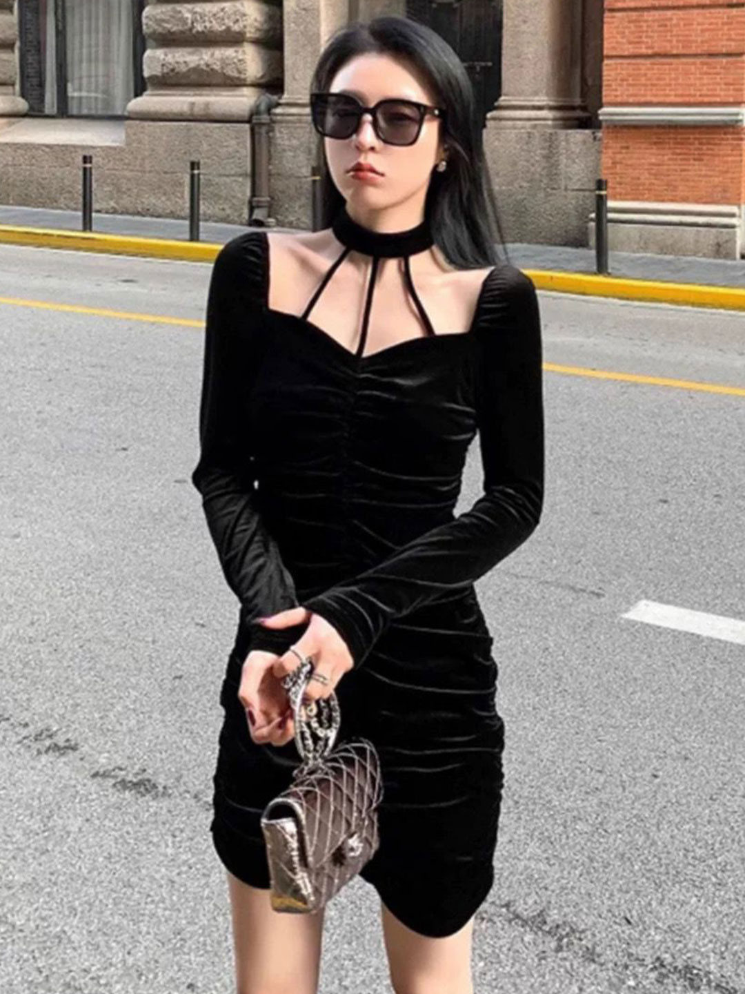 MADE FOR HER LABEL Women Velvet Sheath Dress