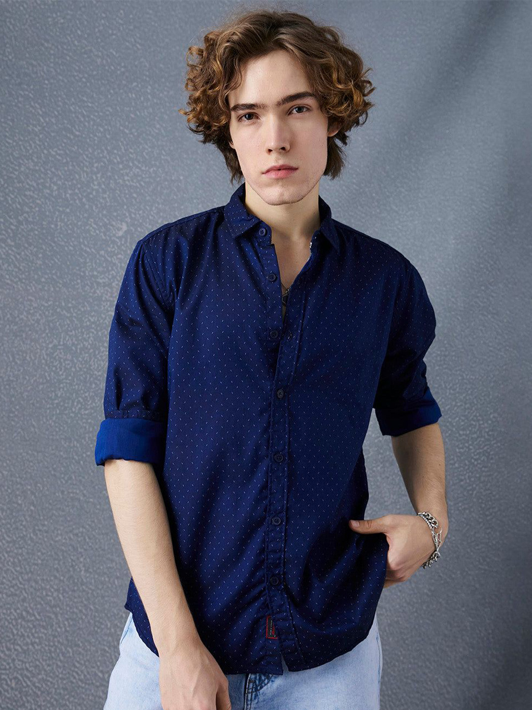 VOLTEDGE Men Classic Fit Spread Collar Micro Ditsy Printed Cotton Casual Shirt