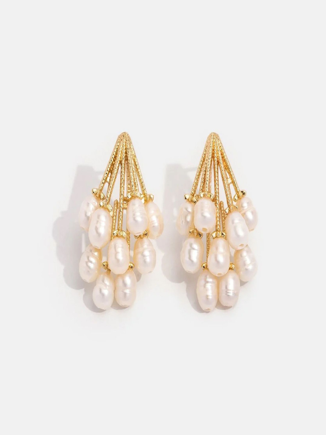 PolluxCraft Gold Plated Pearls Studded Contemporary Korean Stud Earrings