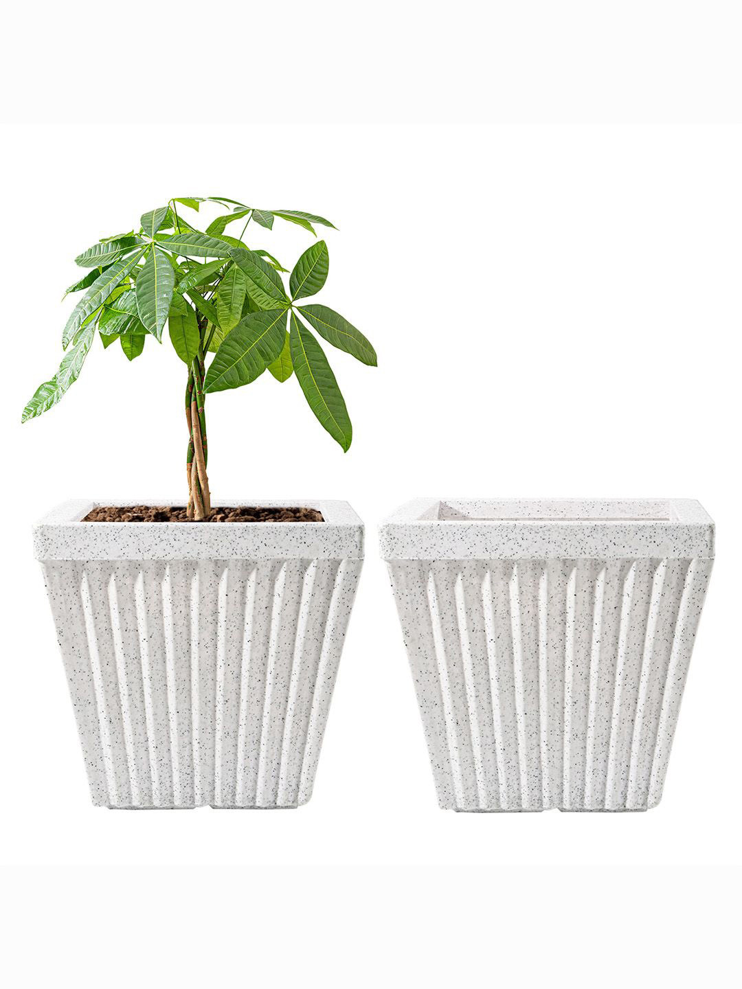 Kuber Industries Marble White 2 Pcs Textured Roto Mould Pihu Splash Flower Planters