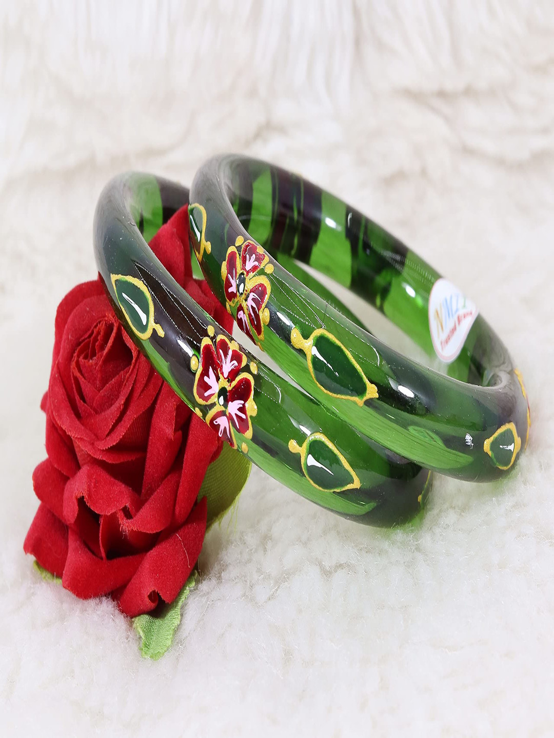 ZULKA Set Of 2 Printed Glass Bangles With Sindur