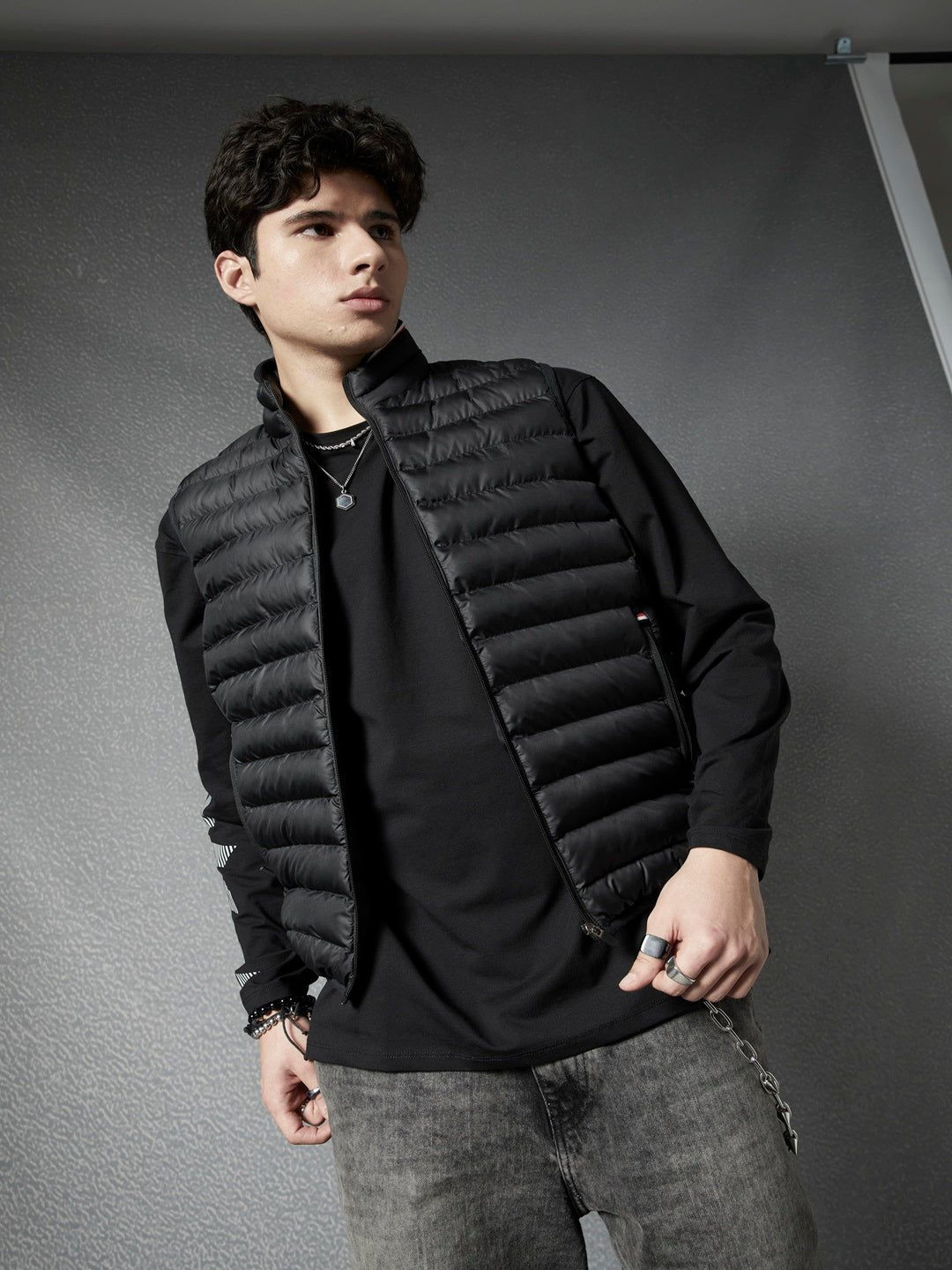 VOLTEDGE Men Mock Collar Solid Cotton Casual Lightweight Gilet Jacket