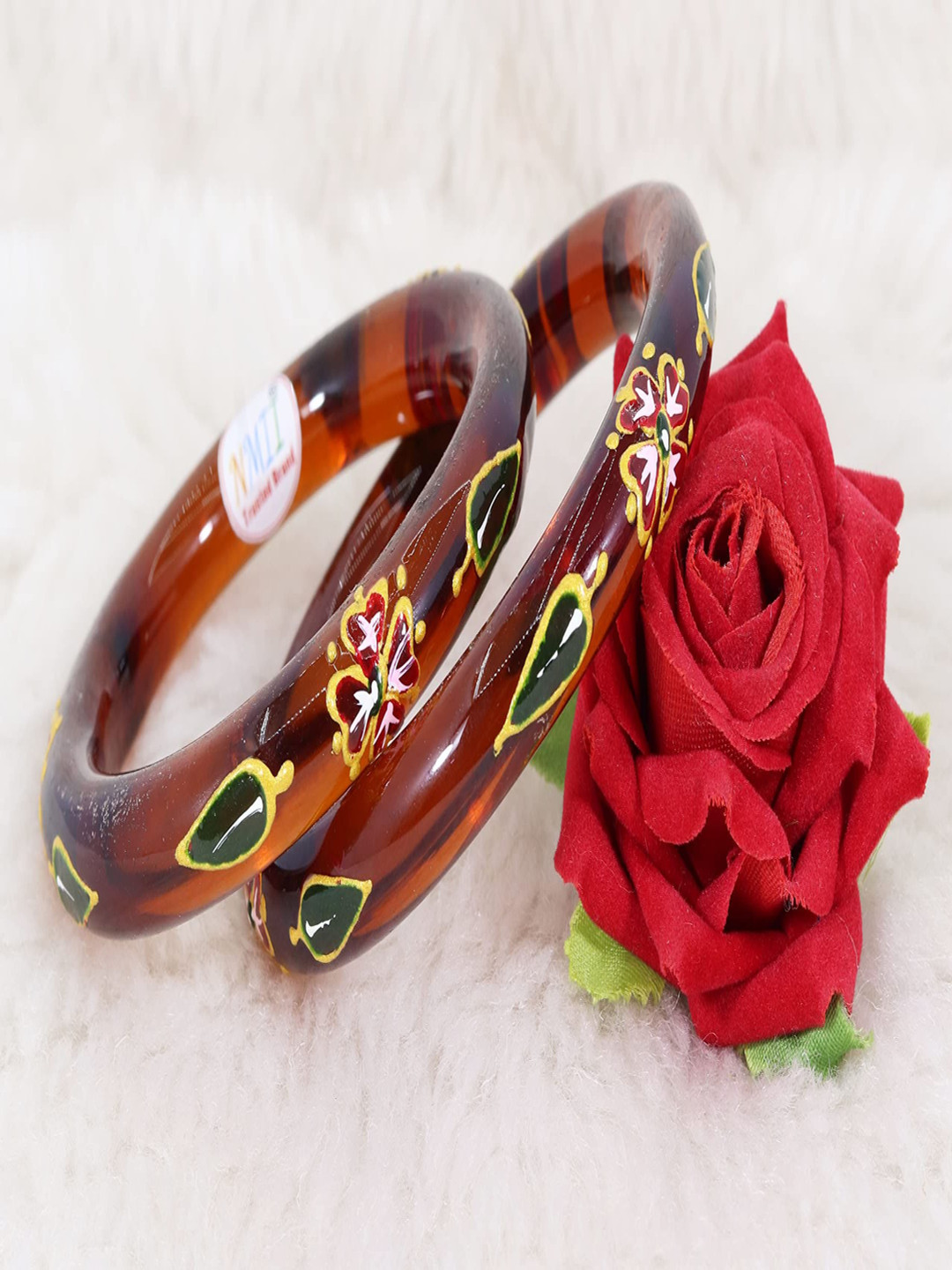ZULKA Set Of 2 Printed Glass Bangles With Sindur