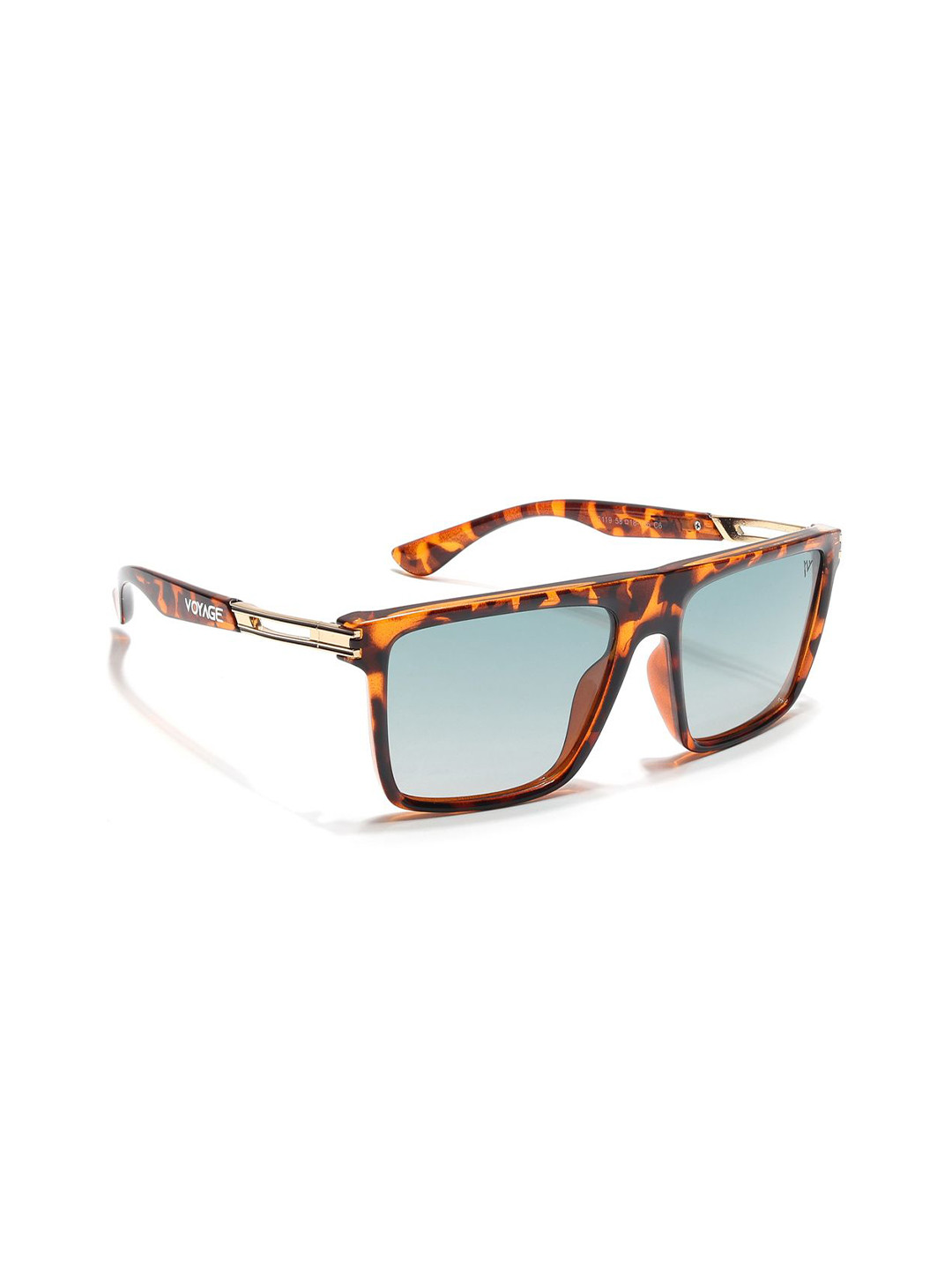 Voyage Square Polarized Sunglass for Unisex Green & Clear Lens Demi Brown Frame - PMG6596