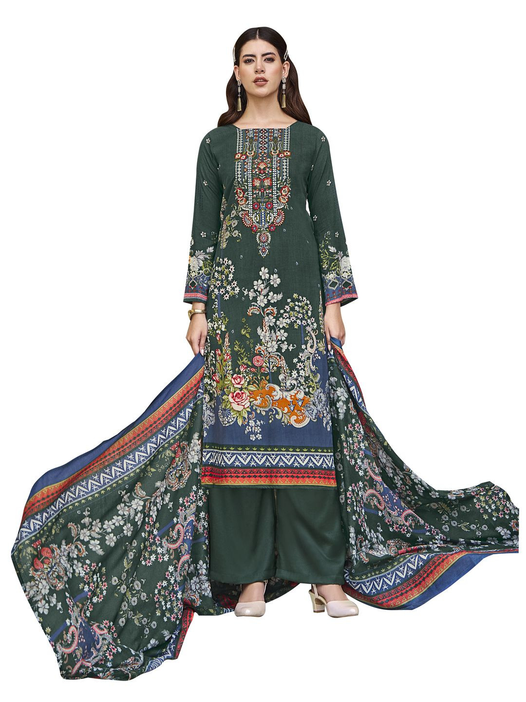 DRAVINAM Trends Embroidered Viscose Rayon Unstitched Dress Material