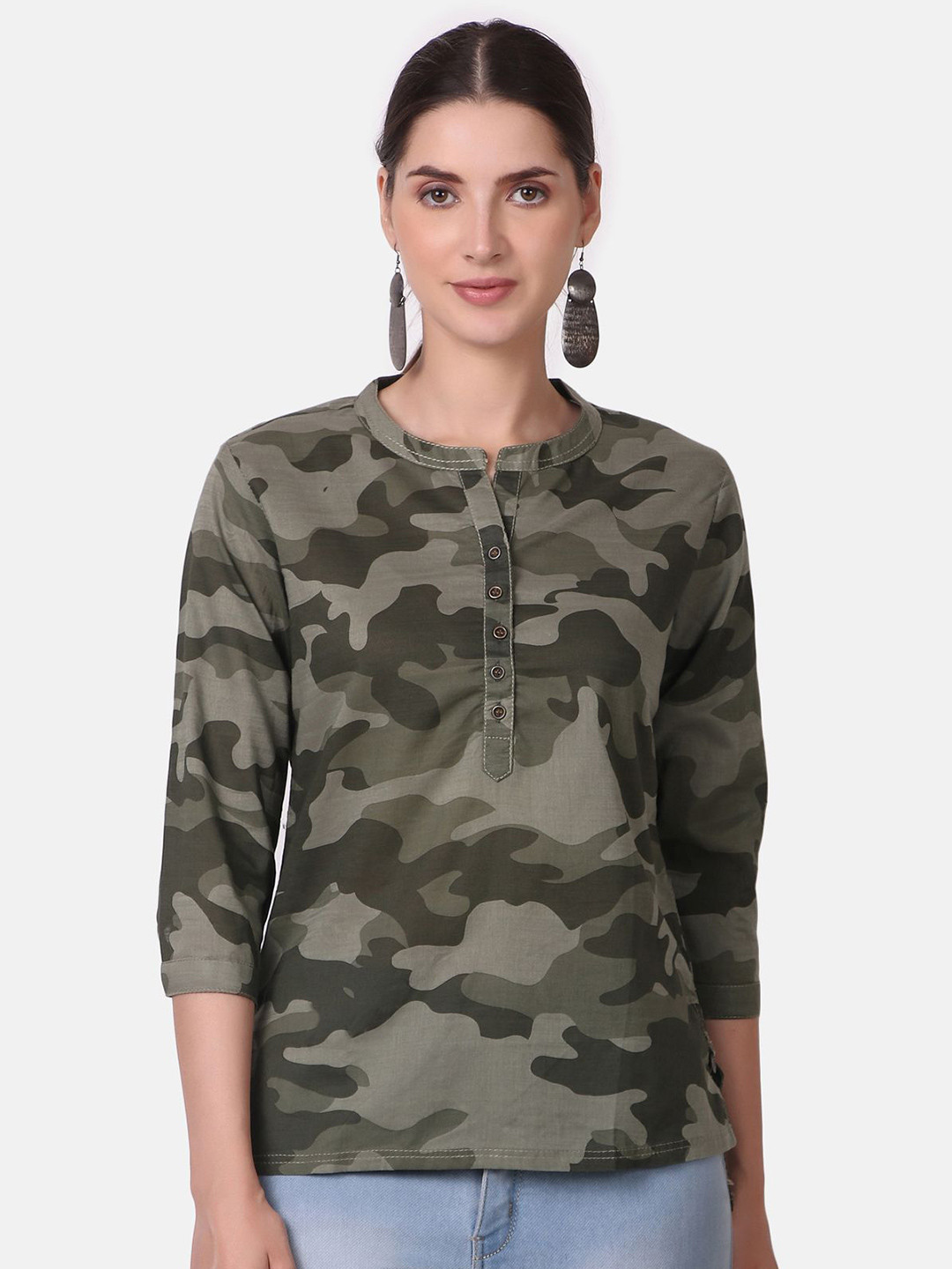 Pose india Women Mandarin Collar Cotton Top