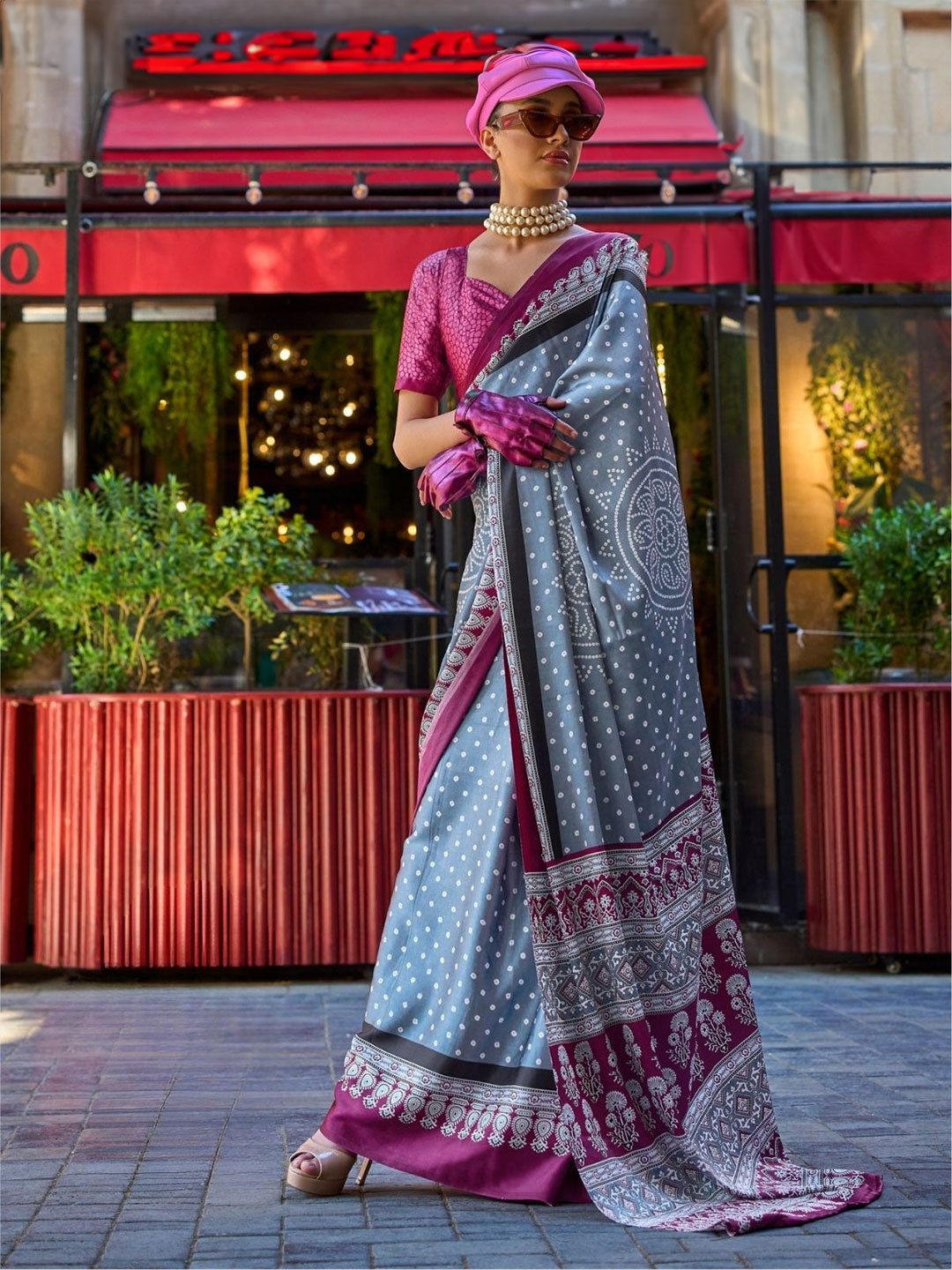 ODETTE Bandhani Satin Saree