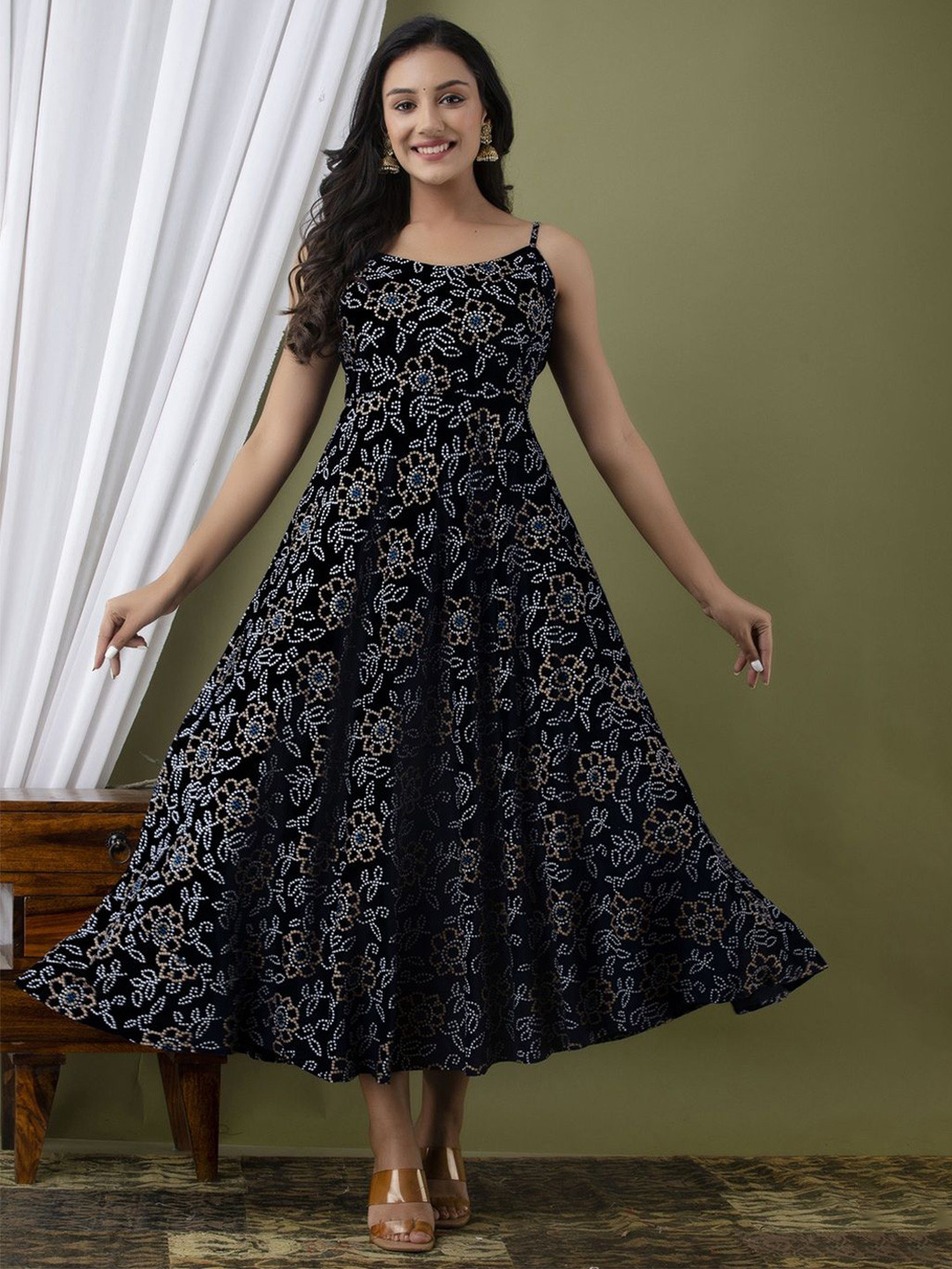 Jollity Floral Print Fit & Flare Midi Dress