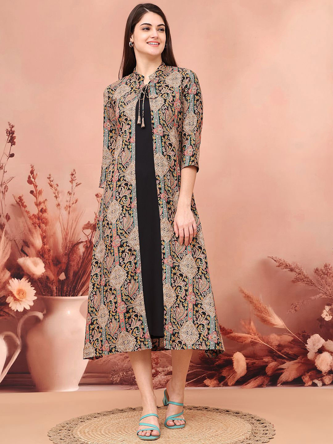 Claura Women Floral Printed A-Line Midi Dress