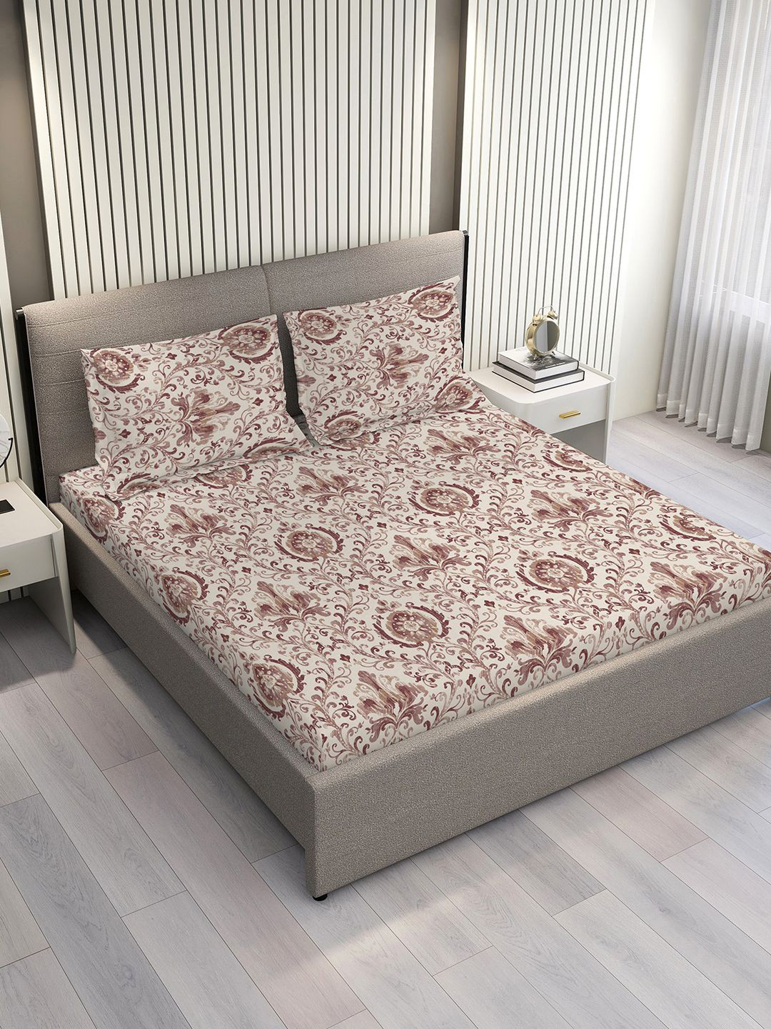 Layers Glory Off White 100% Cotton 144 TC Ethinc Print Double Bedsheet Set 2.54 m x 2.23 m