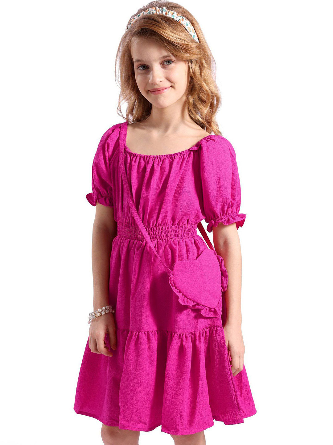 Hola Bonita Girls Tiered Fit and Flare Dress With Sling Bag