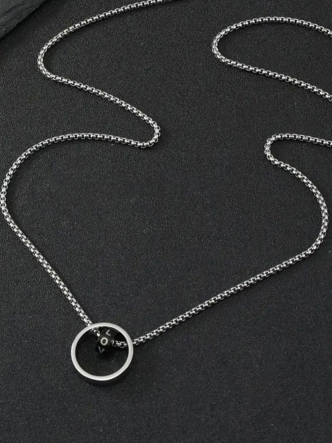 Peora Silver-Plated Stainless Steel Fancy Entangled Rings Love Pendant with Chain