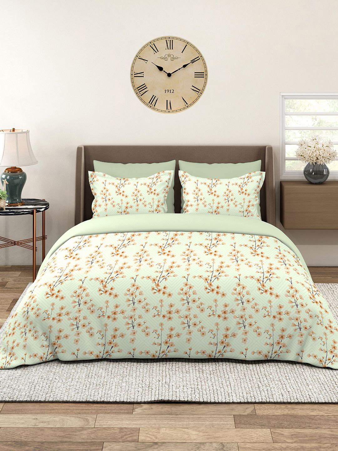 Layers Home Easy Green 100% Cotton 144 TC Floral Print King Bedsheet Set 2.74 m x 2.74 m