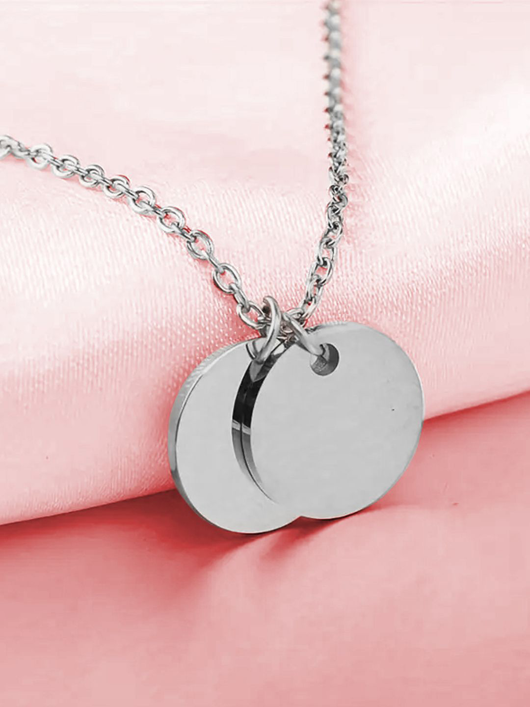 Peora Men Silver-Plated Stainless Steel Fancy Coin Style Circular Pendant with Chain