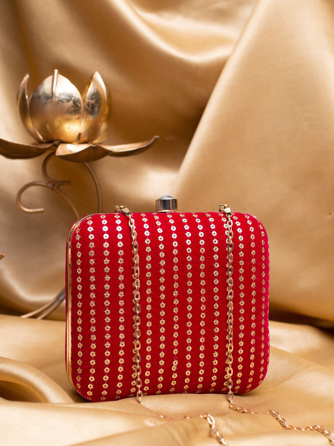 ARTKLIM Golden Sequins Embroidered Box Clutch