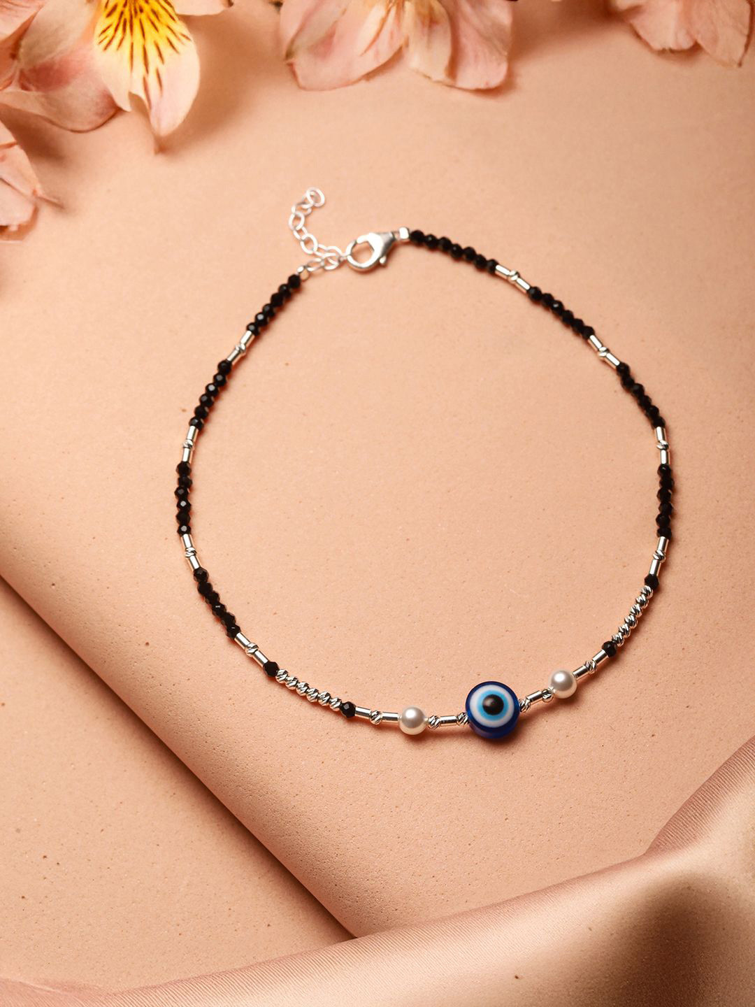 SARAF SILVERETZ 925 Sterling Silver Plated Beaded Single Anklet