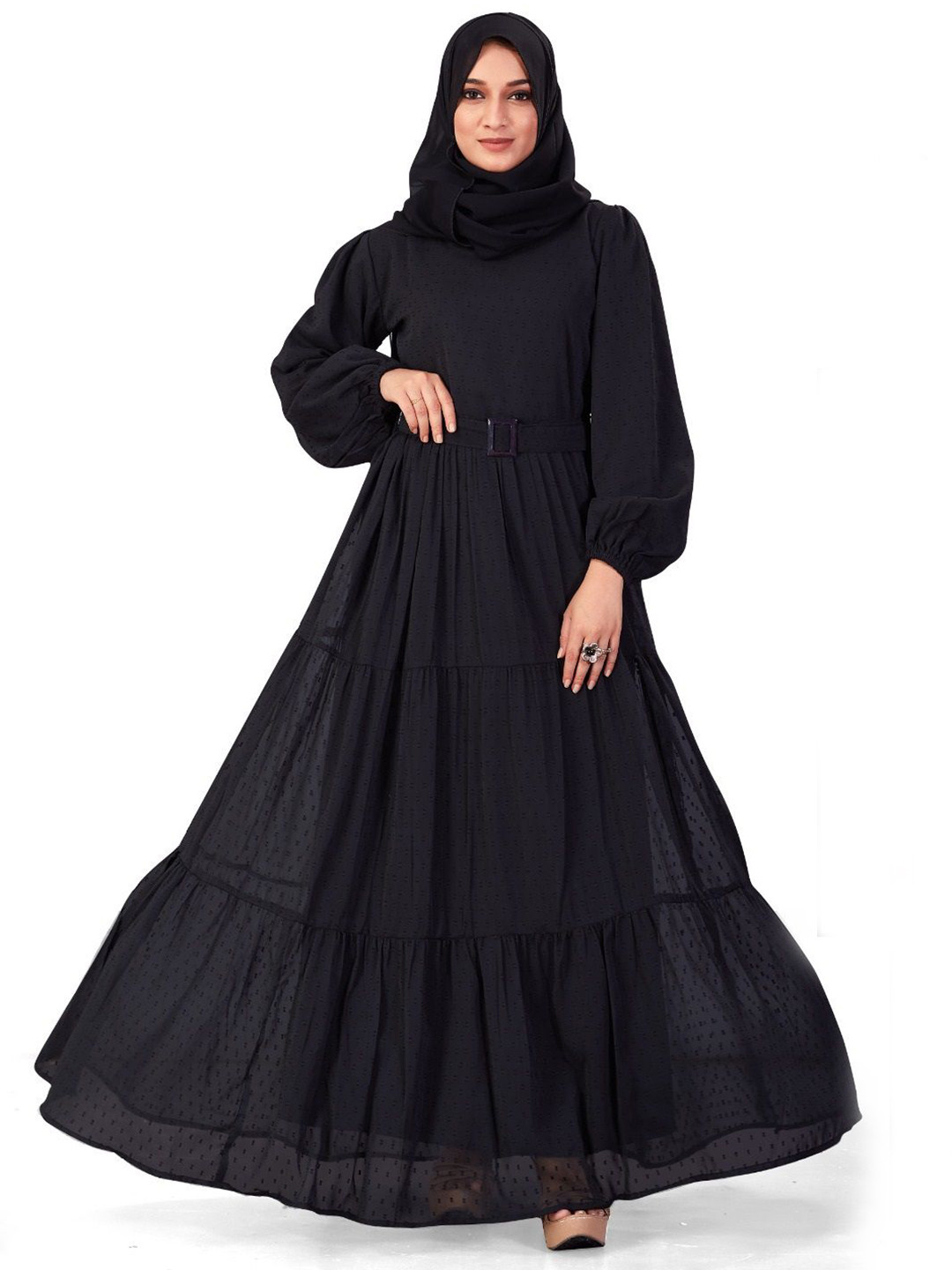 SARINKU Puff Sleeve Georgette Maxi Dress