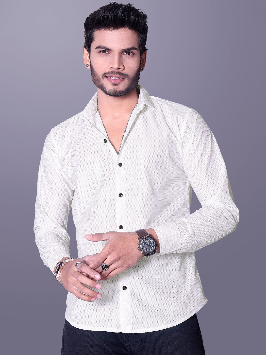 BHALVAV EXPORT Men Standard Fit Spread Collar Micro Ditsy Printed Cotton Casual Shirt