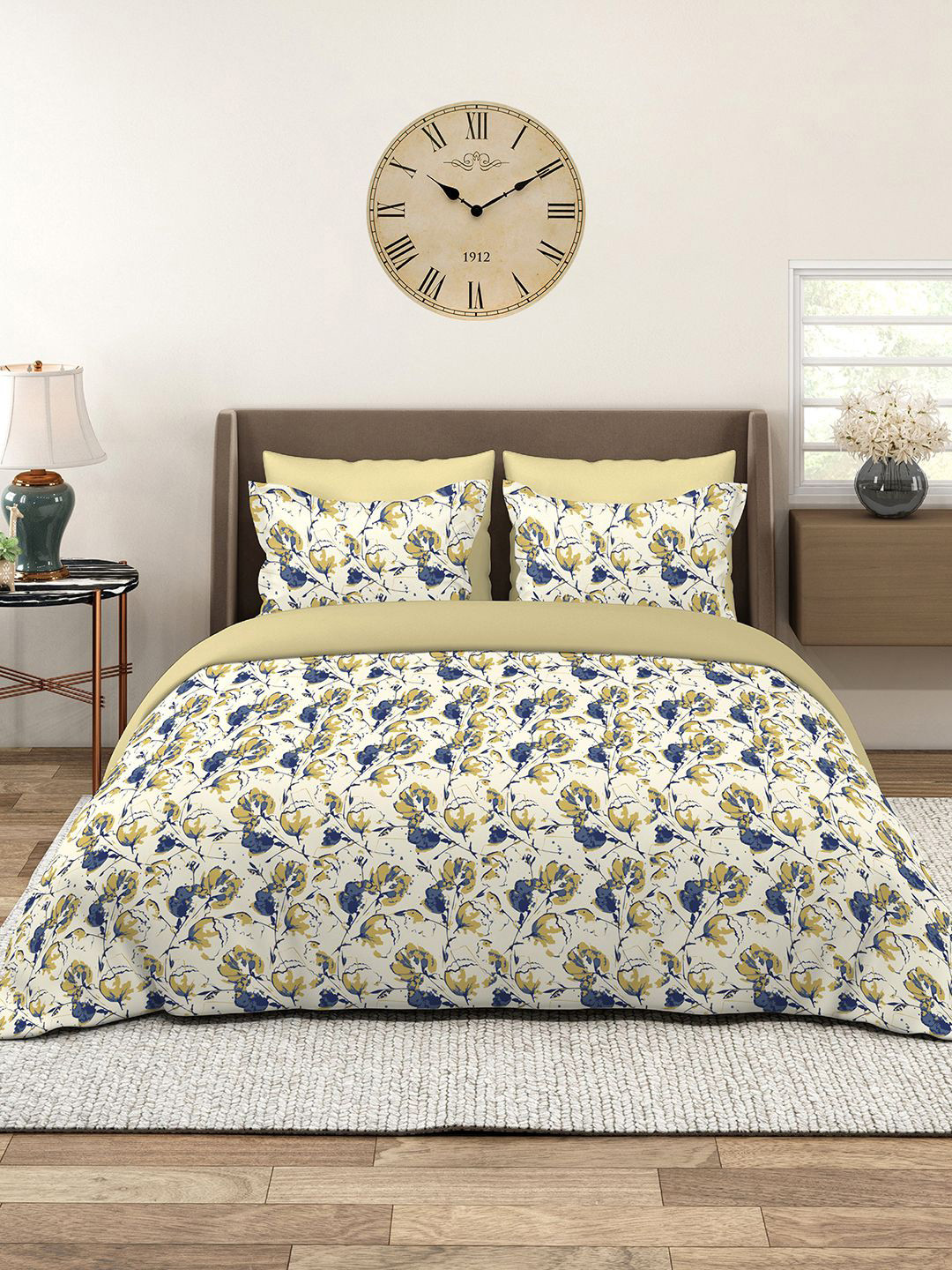 Layers Home Easy Beige Printed Pure Cotton 144 TC King Bedsheet Set 2.74 m x 2.74 m