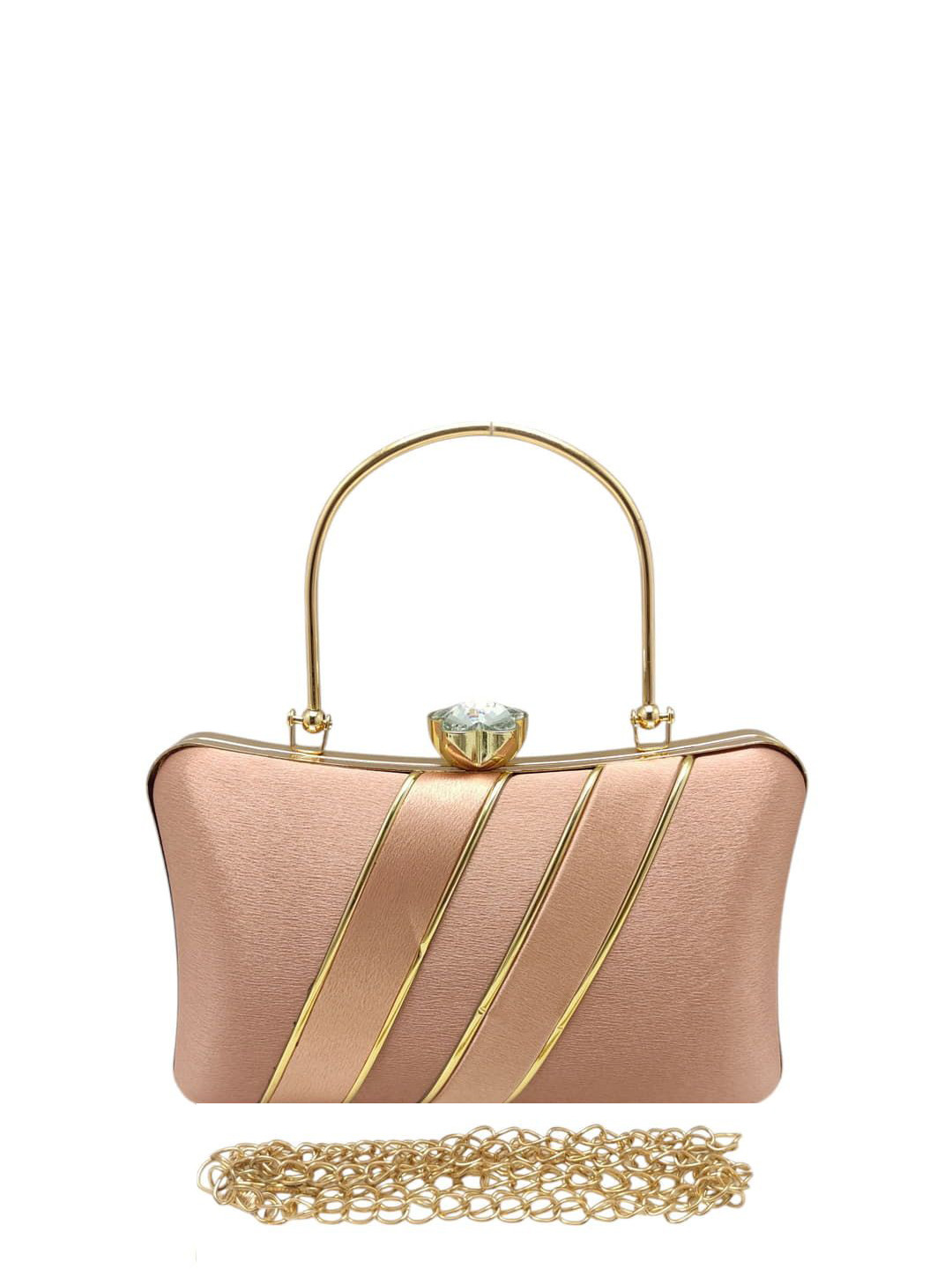 Esmoda Striped Tinsel Frame Purse Clutch