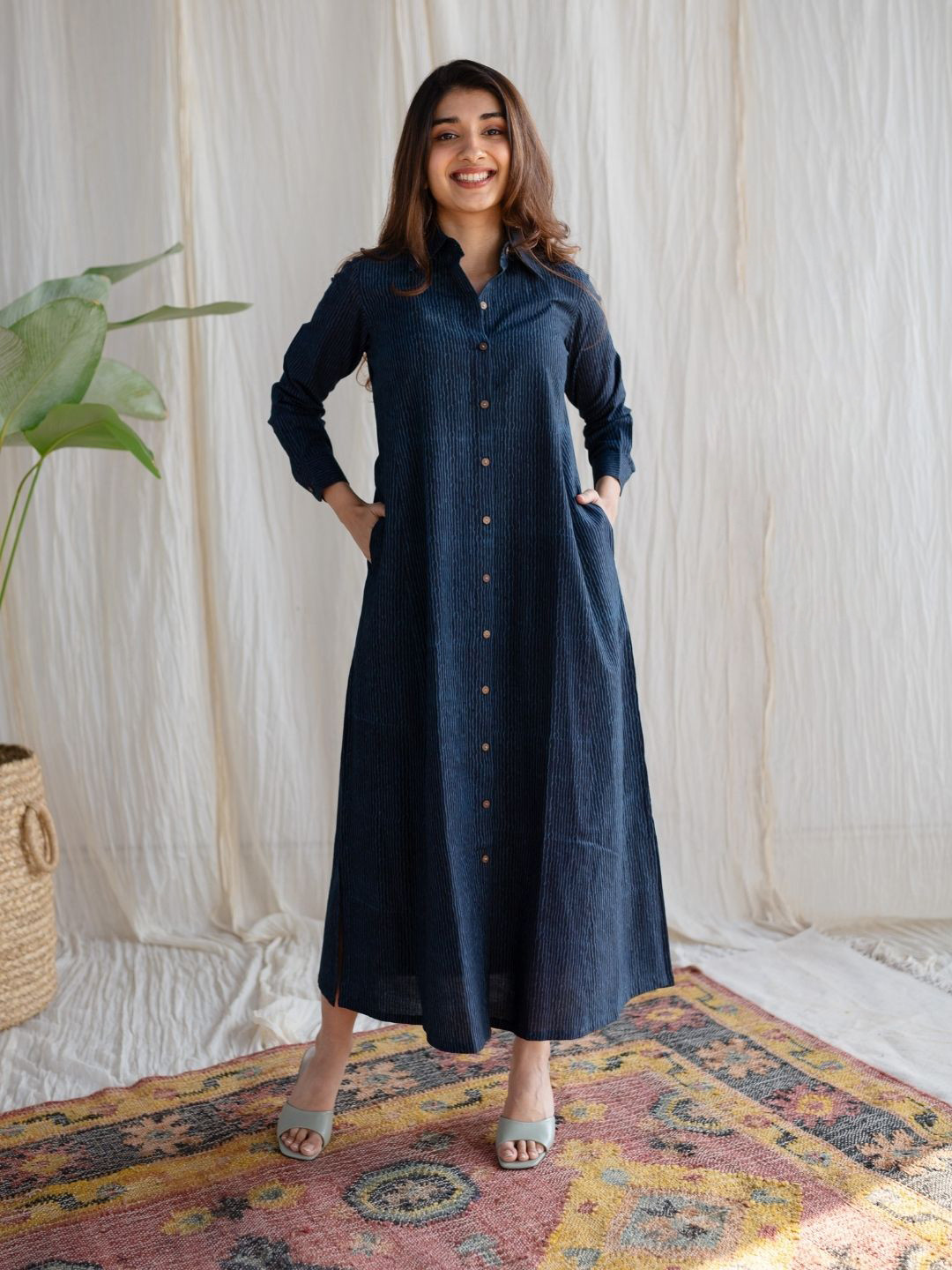 THE INDIAN ETHNIC CO Blue A-Line Ajrakh Cotton Dress