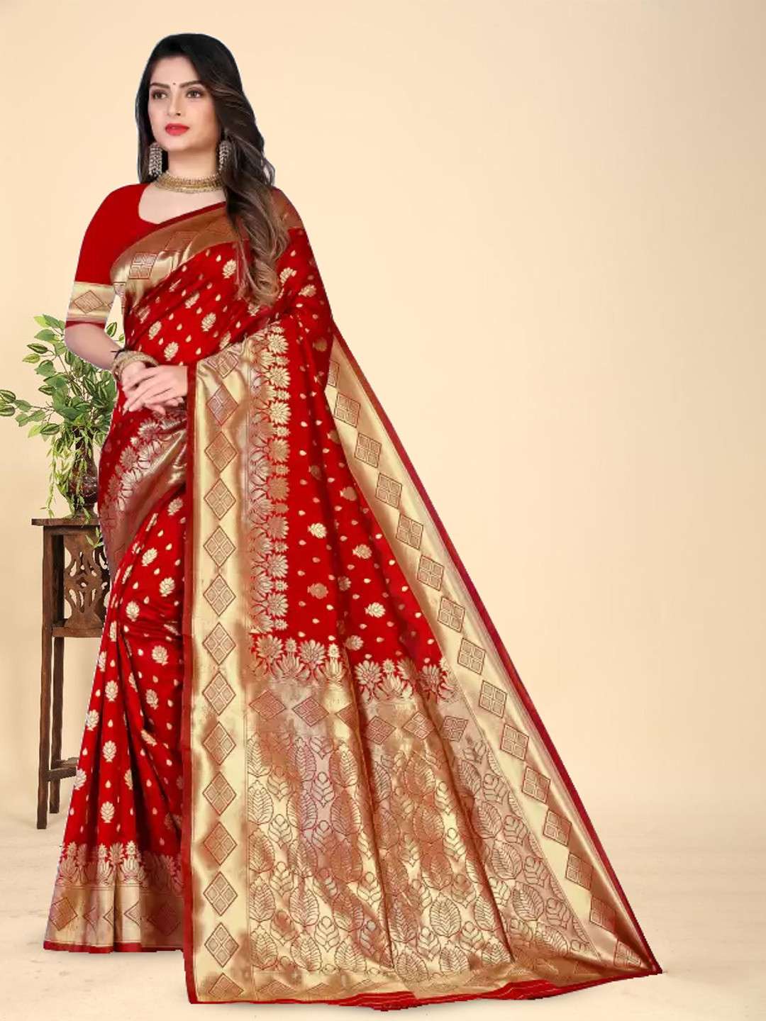 GARIYA Floral Zari Art Silk Kanjeevaram Saree