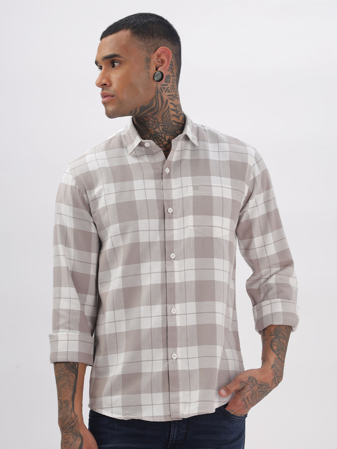 BS BLUE SQUAD Men Regular Fit Tartan Checked Casual Shirt