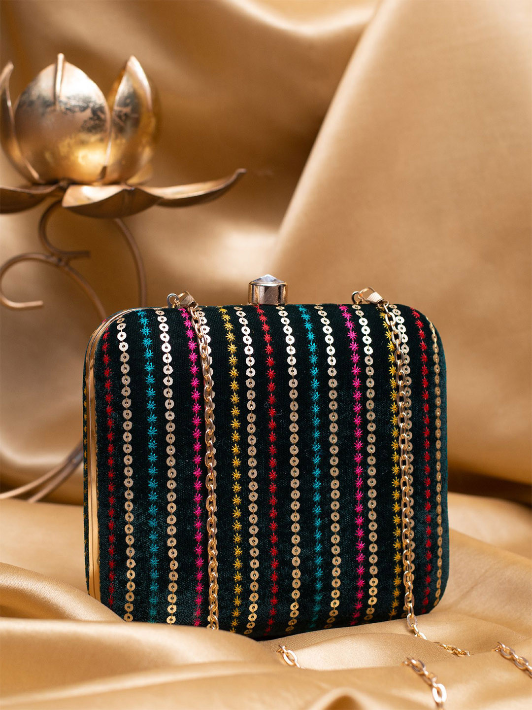 ARTKLIM Thread And Sequins Embroidered Box Clutch