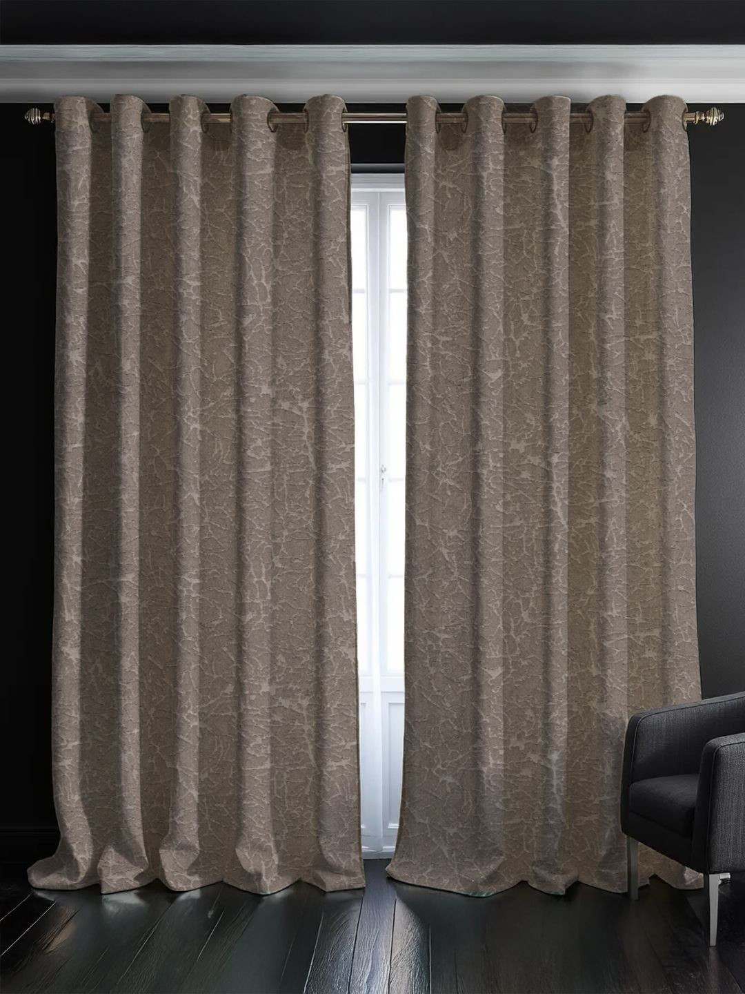 URBAN SPACE Set of 2 Brown Black-Out Door Curtains
