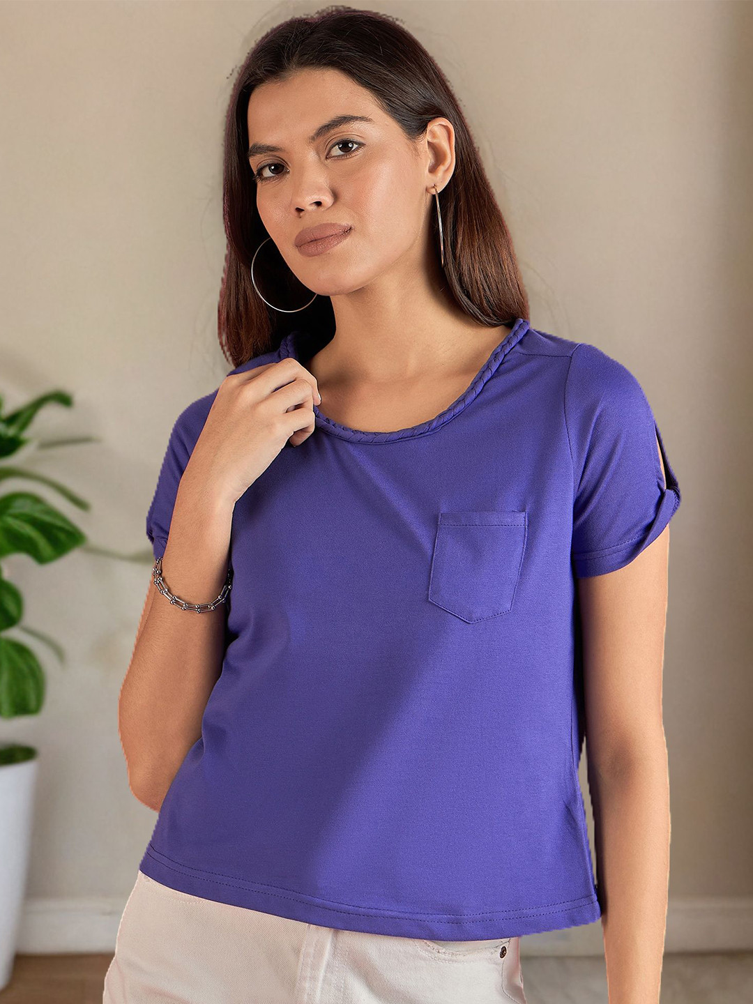 DressBerry Slit Sleeve Braided Edges Top