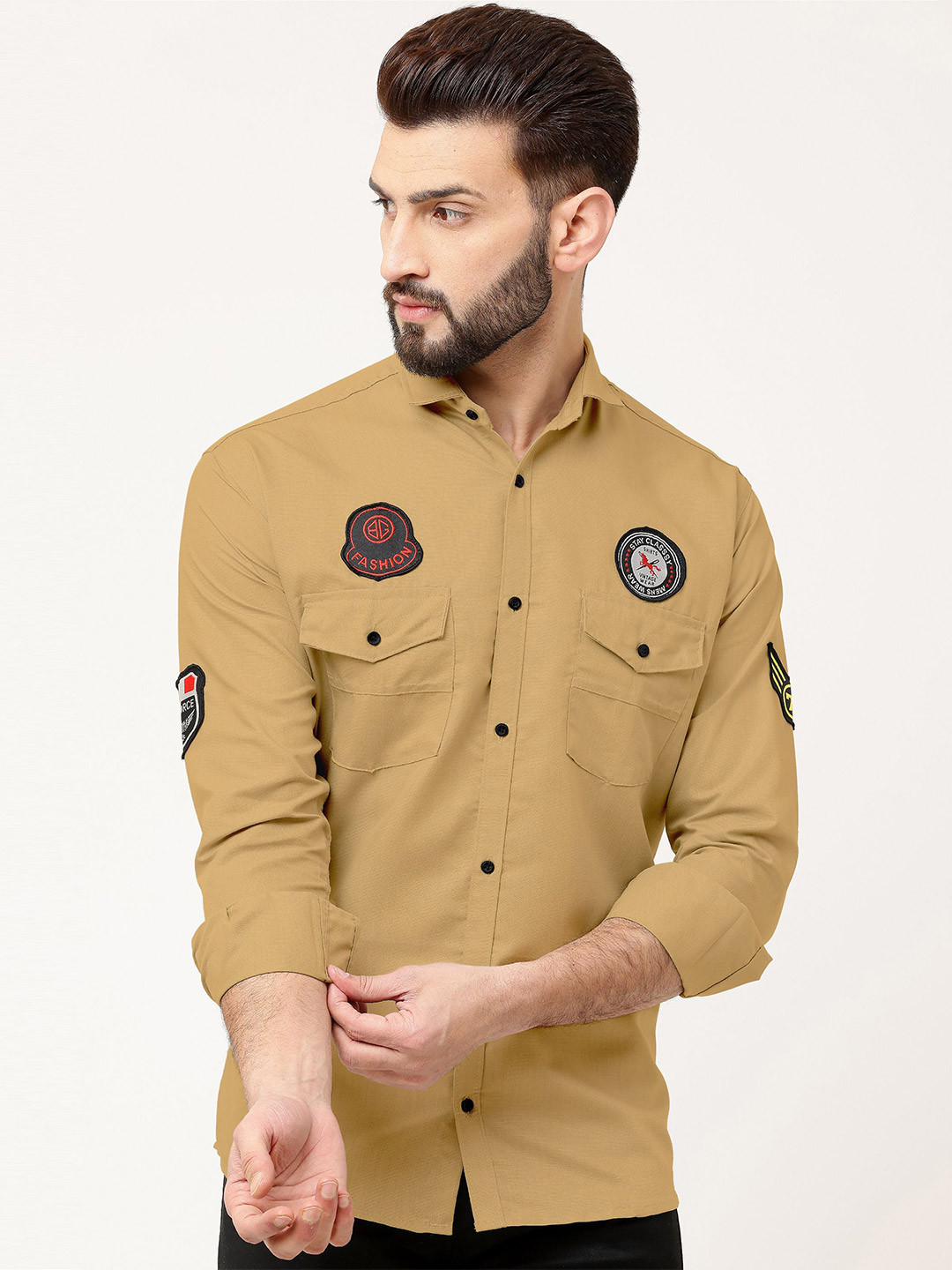 WOXEN Men Original Fit Spread Collar Solid Cotton Casual Shirt