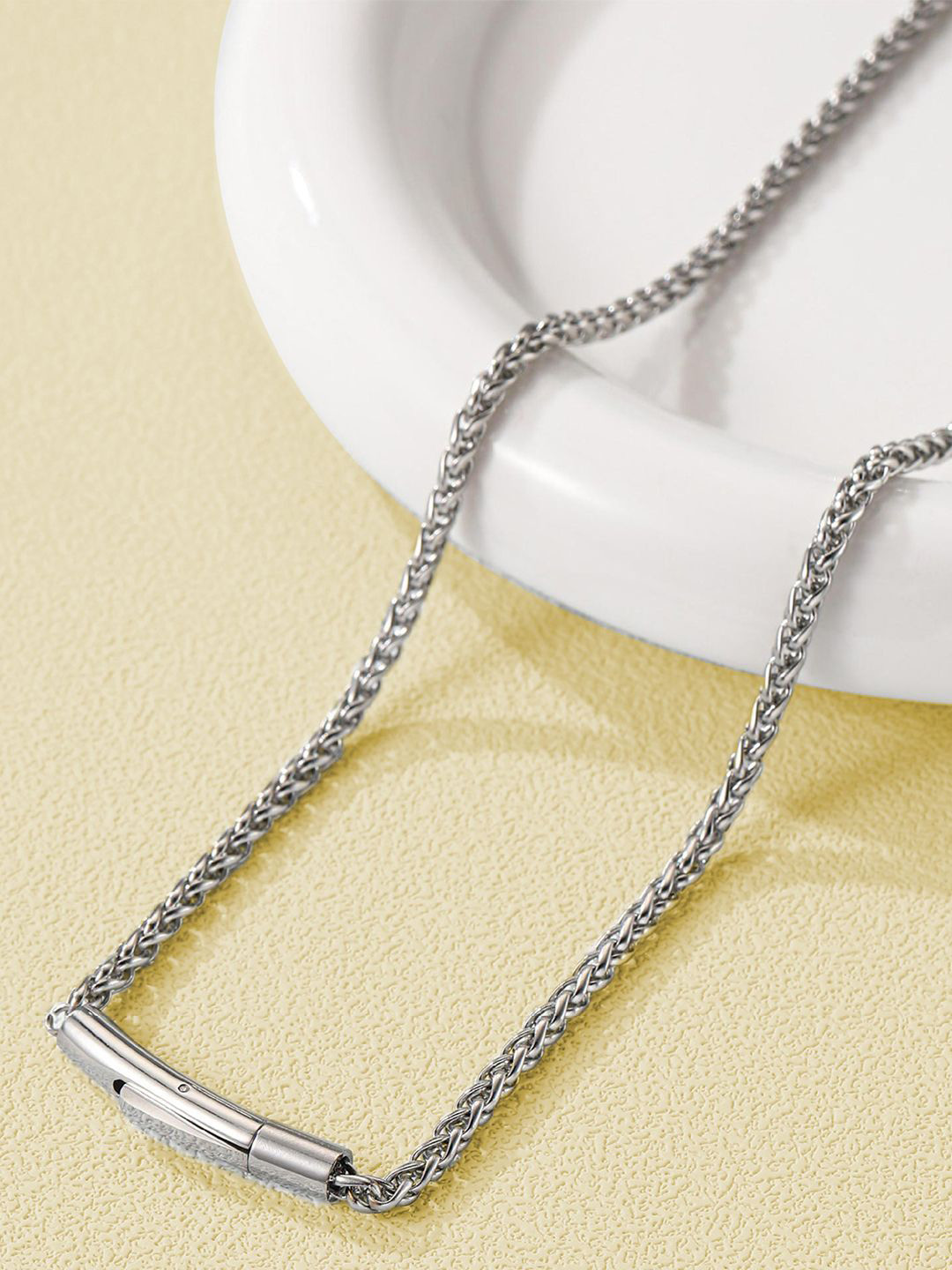 Peora Men Silver-Plated Stainless Steel Fancy Wheat Minimal Chain