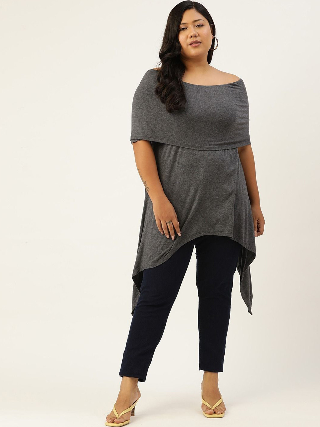 theRebelinme Women Off-Shoulder Longline Plus Size Top
