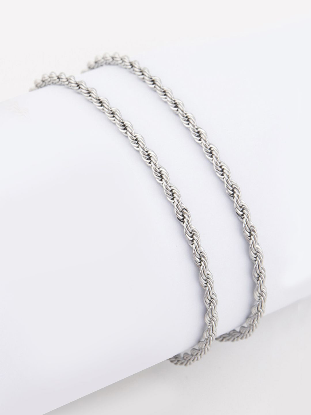 Peora Men Silver-Plated Stainless Steel Fancy Rope Minimal Chain