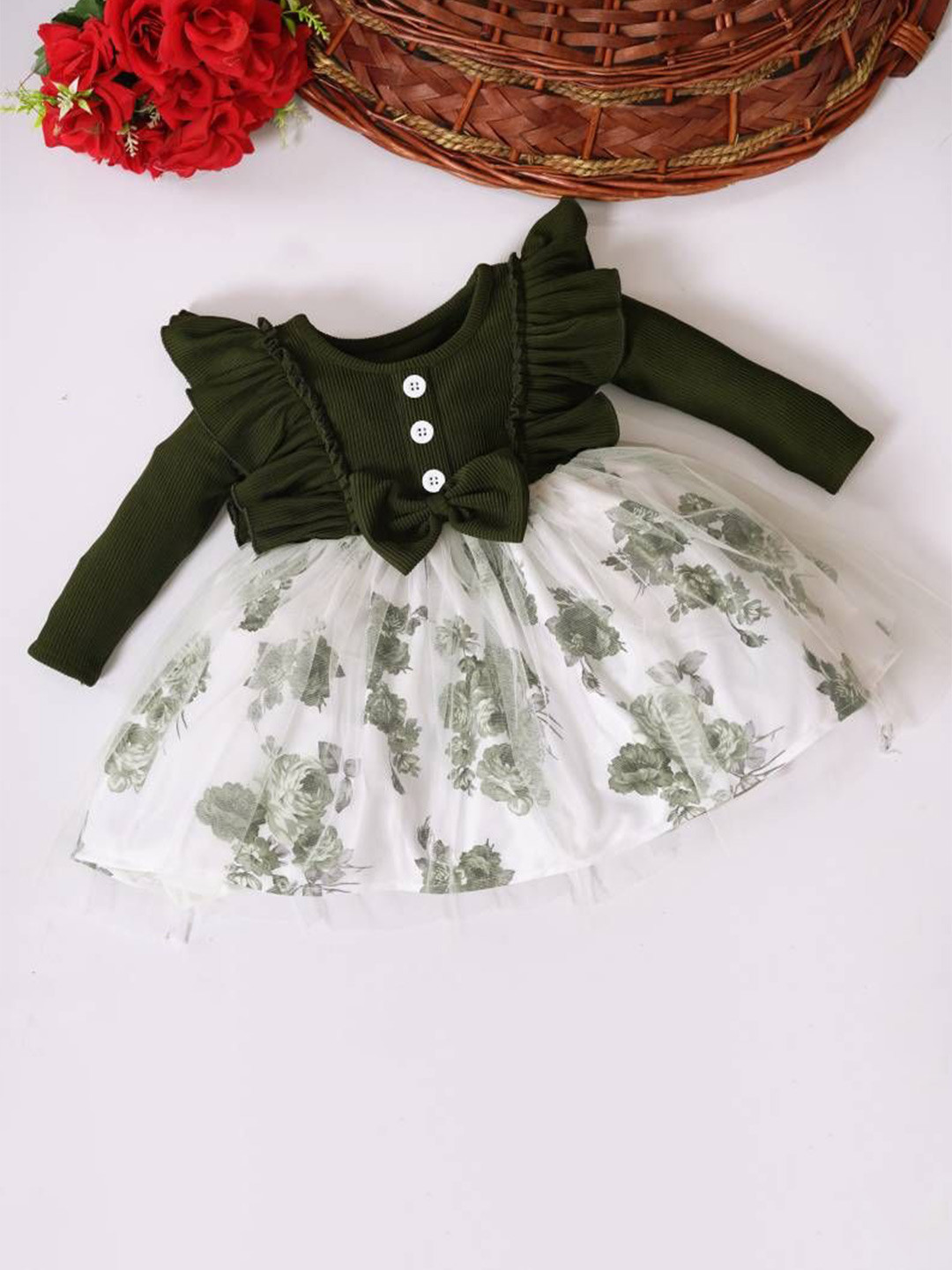 MS BROTHERS Girls Floral Net Fit & Flare Dress