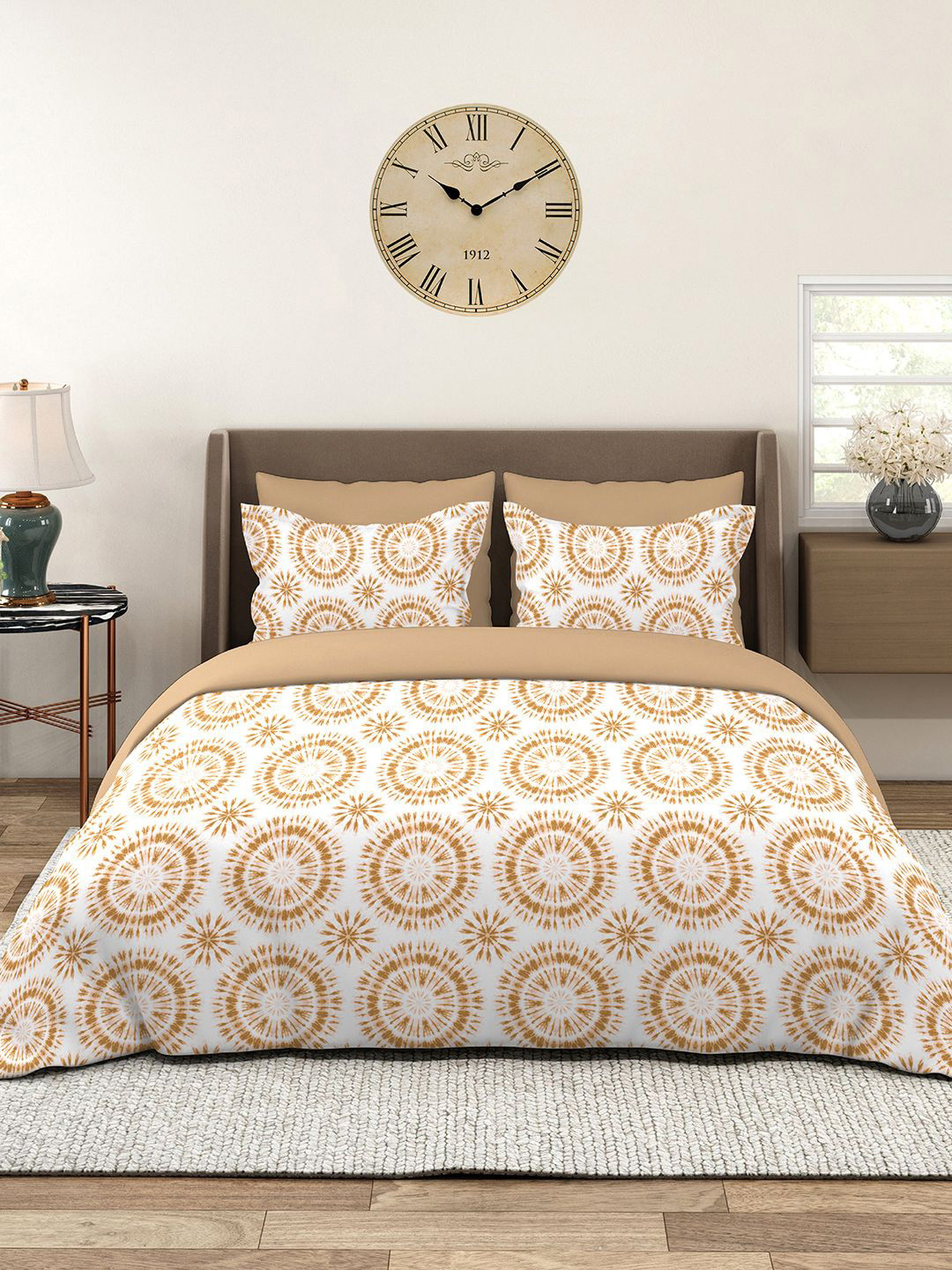 Layers Home Easy Beige 100% Cotton 144 TC Printed Double Bedsheet Set 2.45 m x 2.23 m