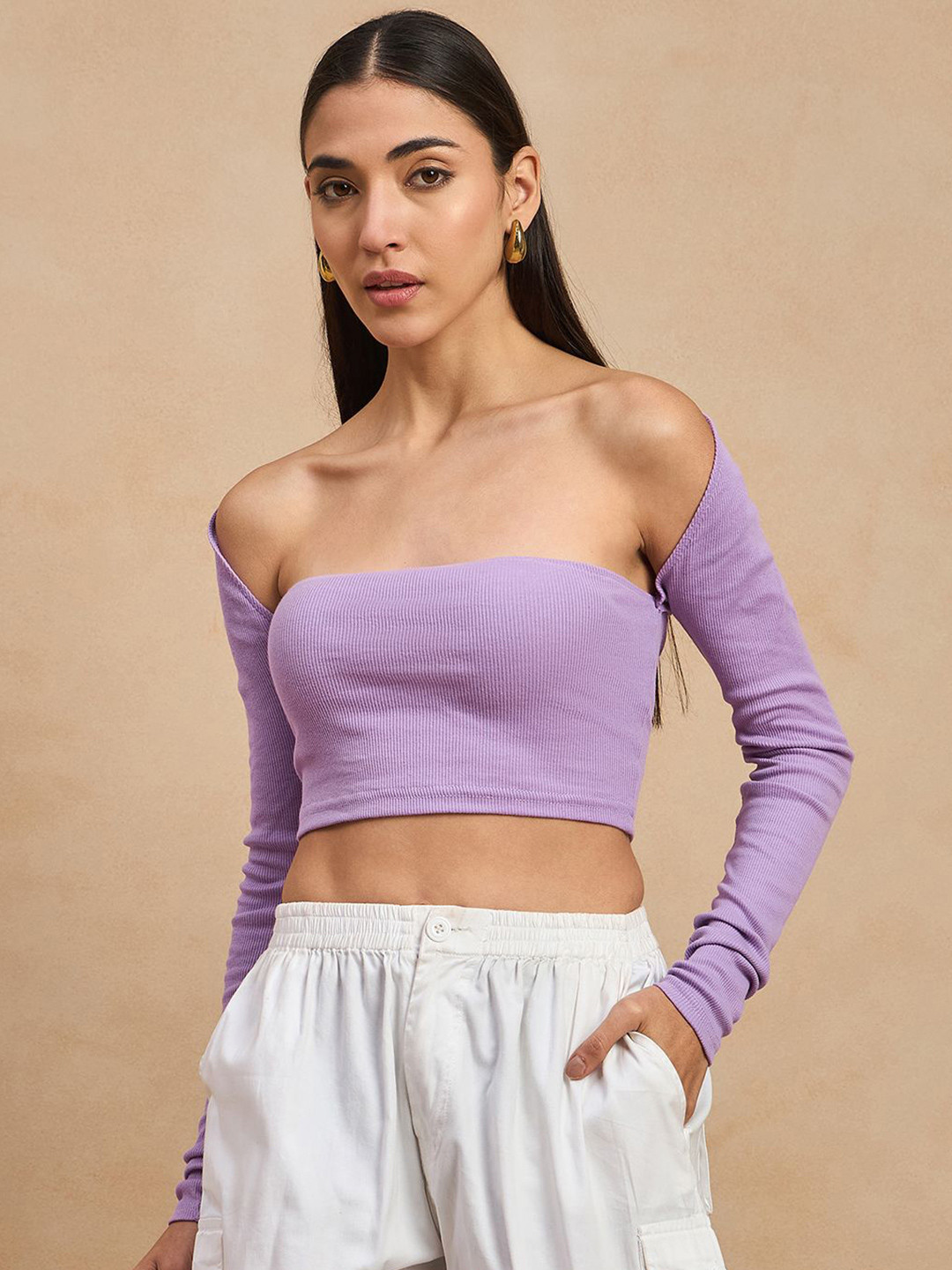 COLOR CAPITAL Cotton Bardot Crop Top