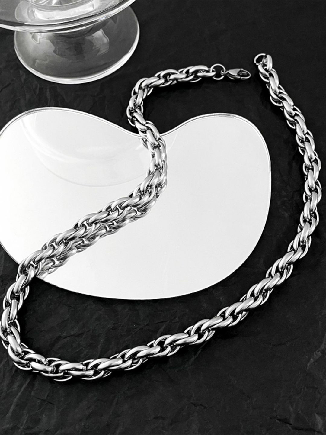 Peora Men Silver-Plated Stainless Steel Rope Minimal Chain