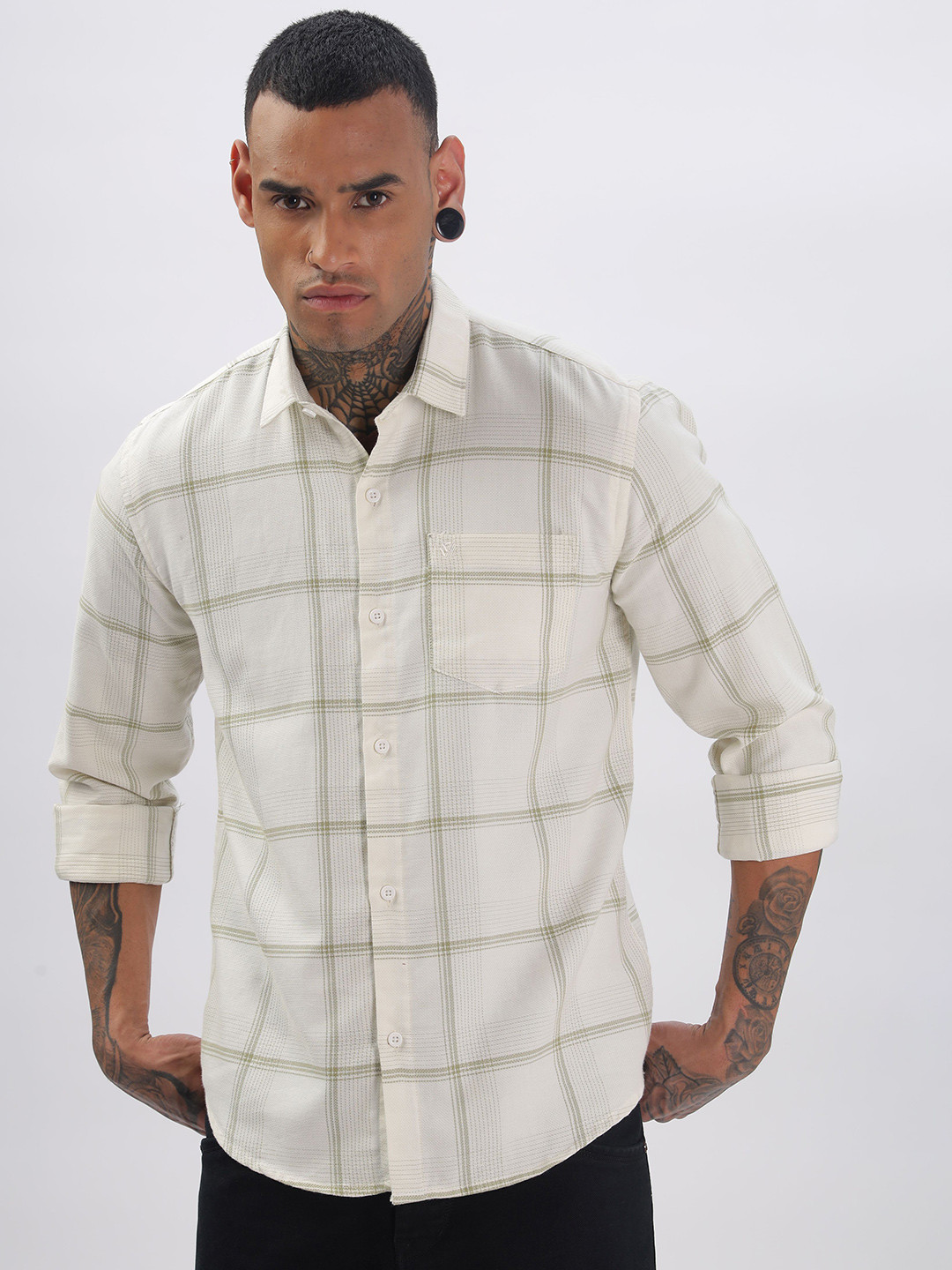 BS BLUE SQUAD Men Slim Fit Opaque Checked Casual Shirt