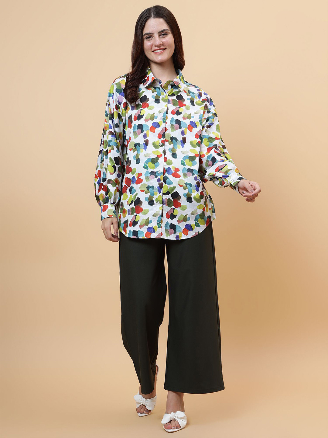STITCH MONKEY Women Classic Relaxed Fit Spread Collar Abstract Printed Cotton Casual Shirt
