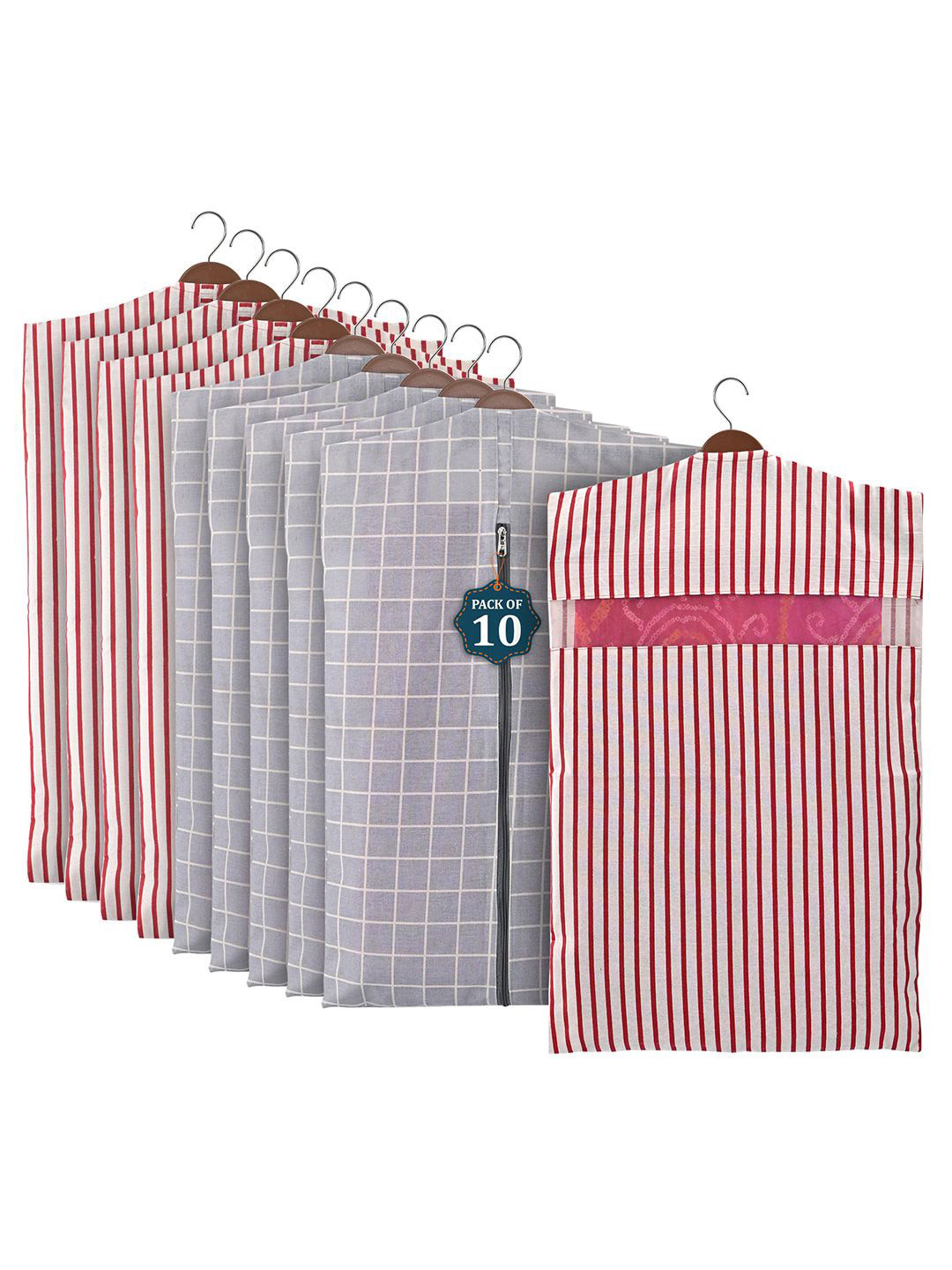 Kuber Industries Grey & Maroon Set of 10 Regular Cotton Multi-Utility Organisers