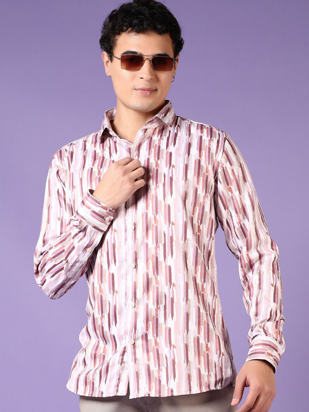 J White by Vmart Men Spread Collar Vertical Striped Satin Party Shirt