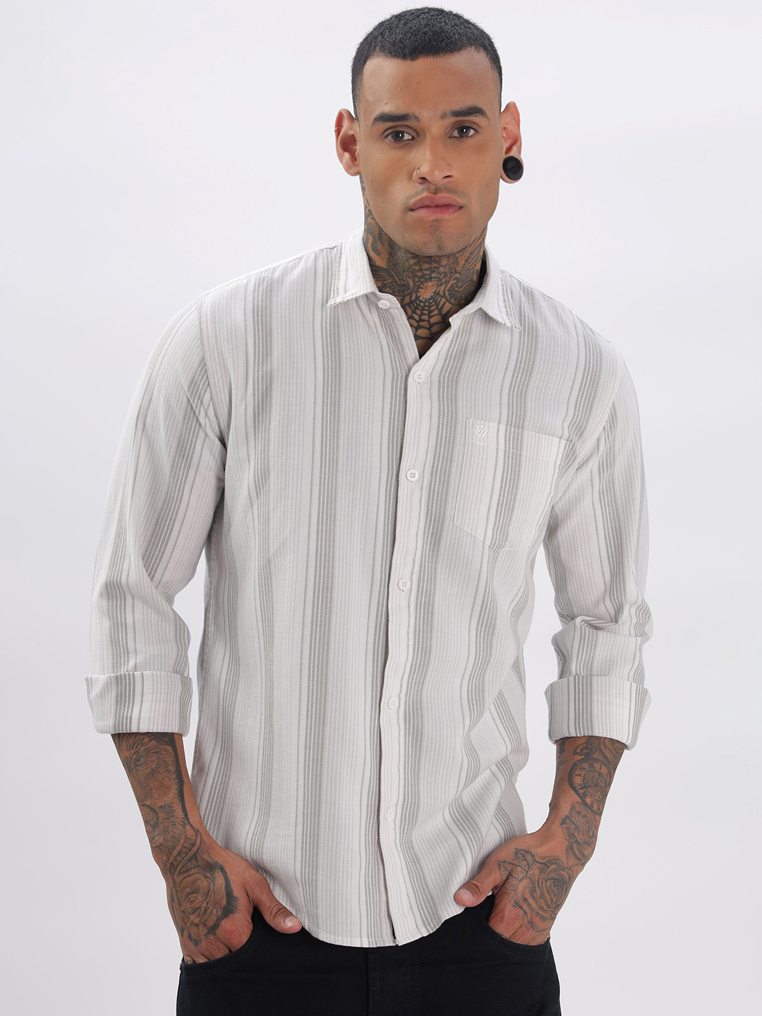 BS BLUE SQUAD Men Regular Fit Vertical Stripes Casual Shirt