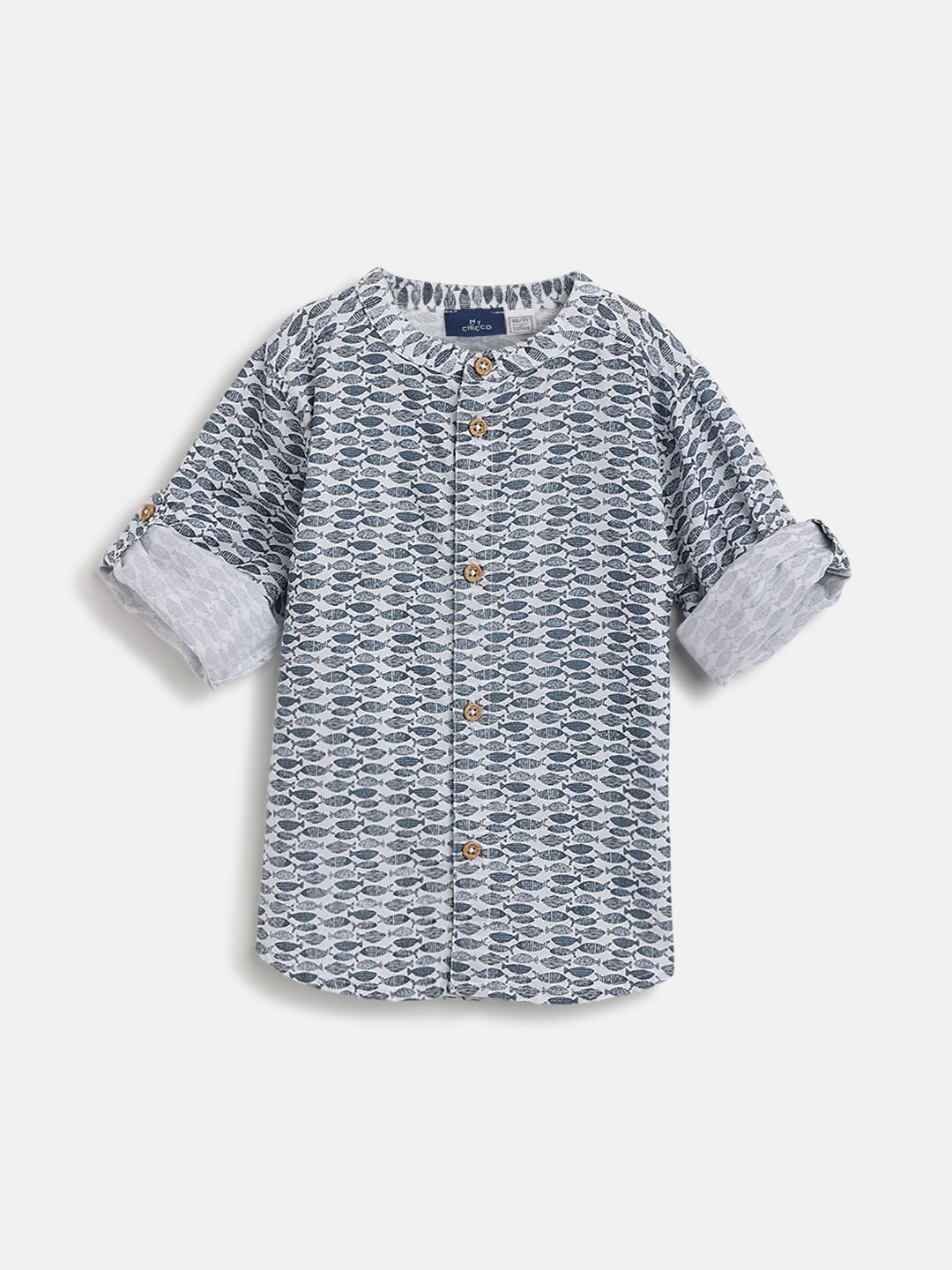 Chicco Boys Relaxed Fit Band Collar Conversational Printed Cotton Casual Shirt